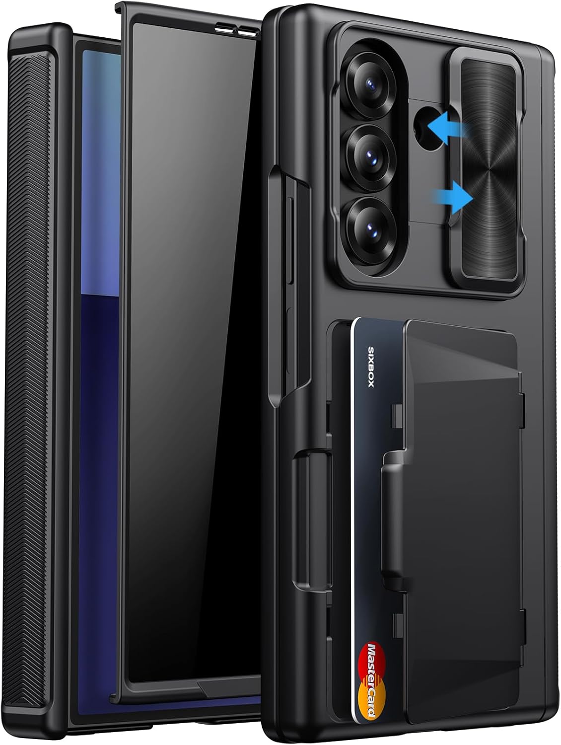 for Samsung Galaxy Z Fold 7 Case with Card Holder, Privacy Screen Protector & Hinge Protection & Slide Camera Cover, Rugged Wallet Protective Phone Cover Case for Galaxy Z Fold 7 2025, Black