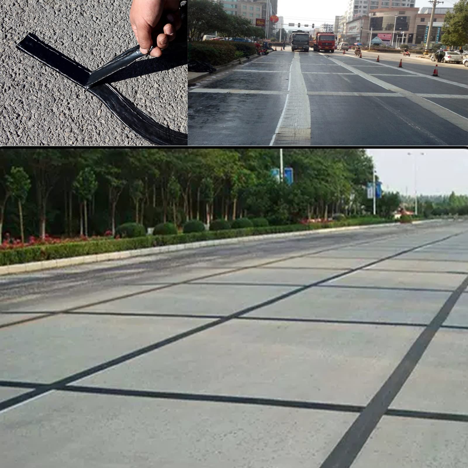 Cinta for grietas de asfalto poliéster y fibra vidrio | Reparación de caminos de entrada negros de varios tamaños: cinta autoadhesiva(10cm,50M)
