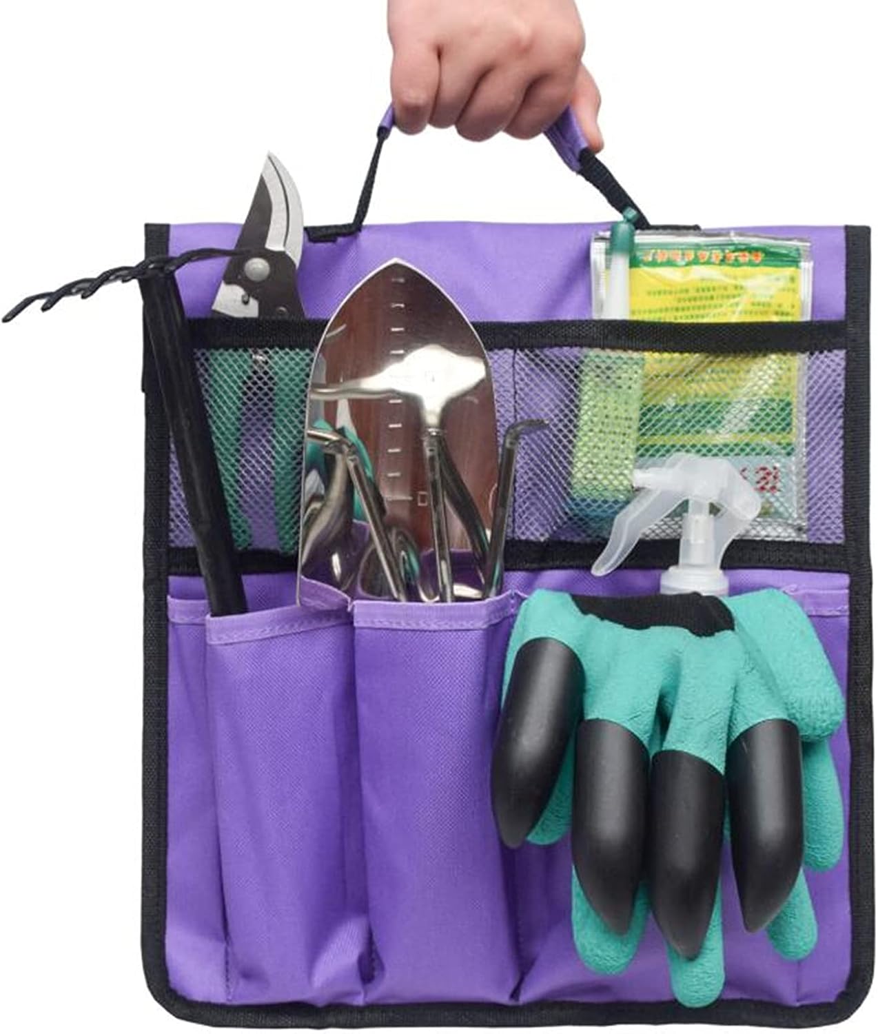 Foldable Gardening Tool Storage Bag with Pockets Garden Plant Tool Organizer Multi Function Storage Bag Yard Carrier Bag for Garden Patio Garage (Purple) - Image 4
