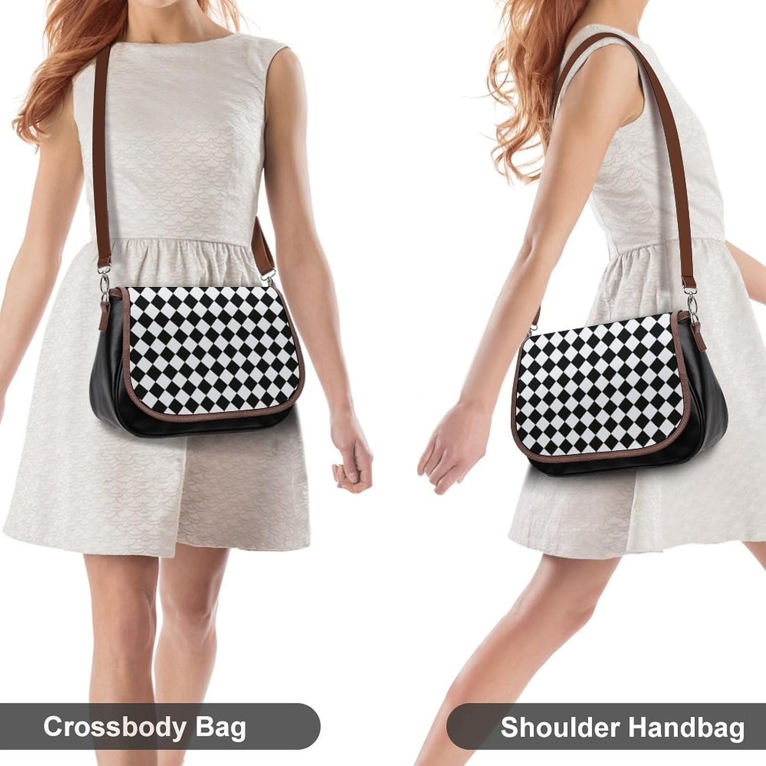 Black And White Diamond PatternWomen's Faux Leather Crossbody Bag, Waterproof Wrinkle-Resistant Shoulder Bag with Detachable Strap, Large Capacity Casual Handbag, Fashion Daily Purse for Shopping Work