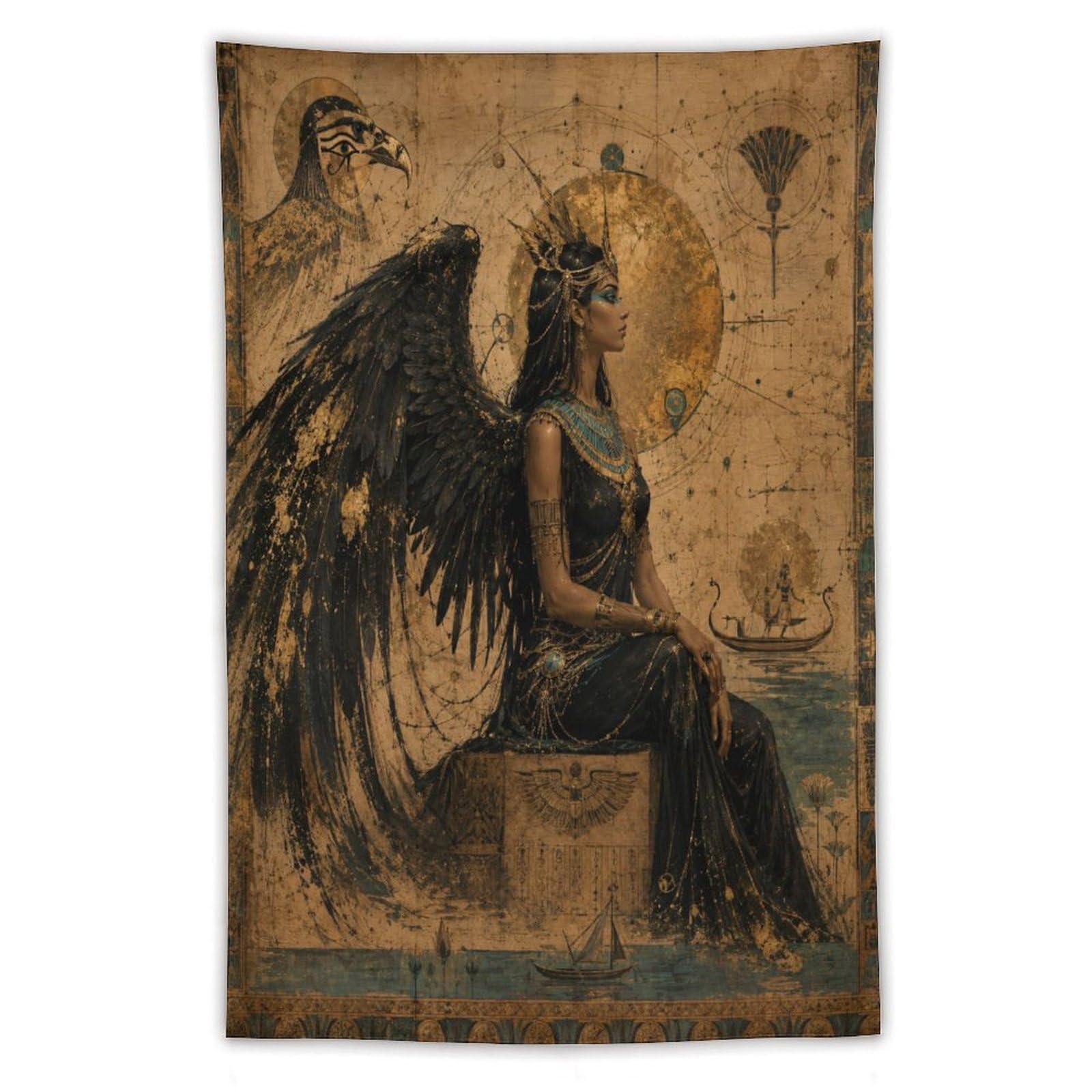 H3B8U2Y5 Egyptian Winged Goddess Seated Wall Tapestry, Symbolist Art
