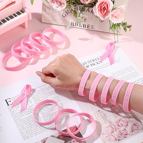 Miniatura 8 de Qilery Juego de 50 regalos de concientización sobre el cáncer de mama, incluye cinta para concientización sobre el cáncer, pulsera y bolsas para