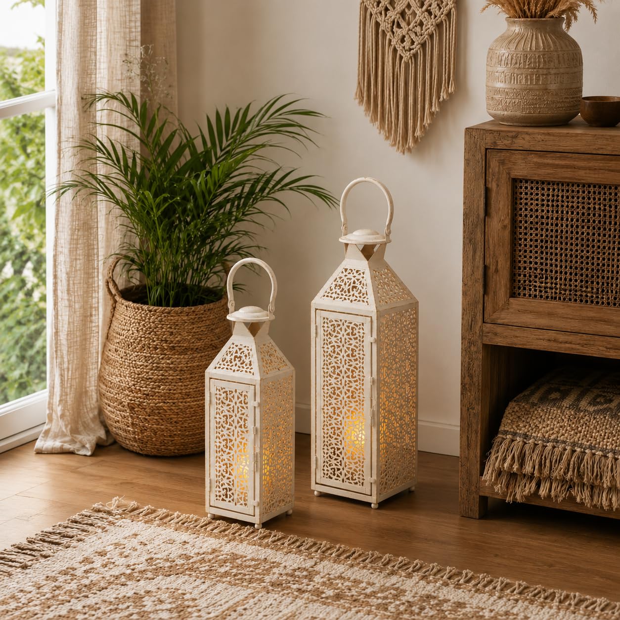 JHY DESIGN Set da 2 lanterne decorative bianche per candele