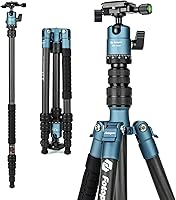 Vista 6 de Fotopro Trípode de viaje de fibra de carbono de 59”, Trípode de monopié 2 en 1 ligero, Trípode compacto profesional para cámara DSLR, Carga de hasta