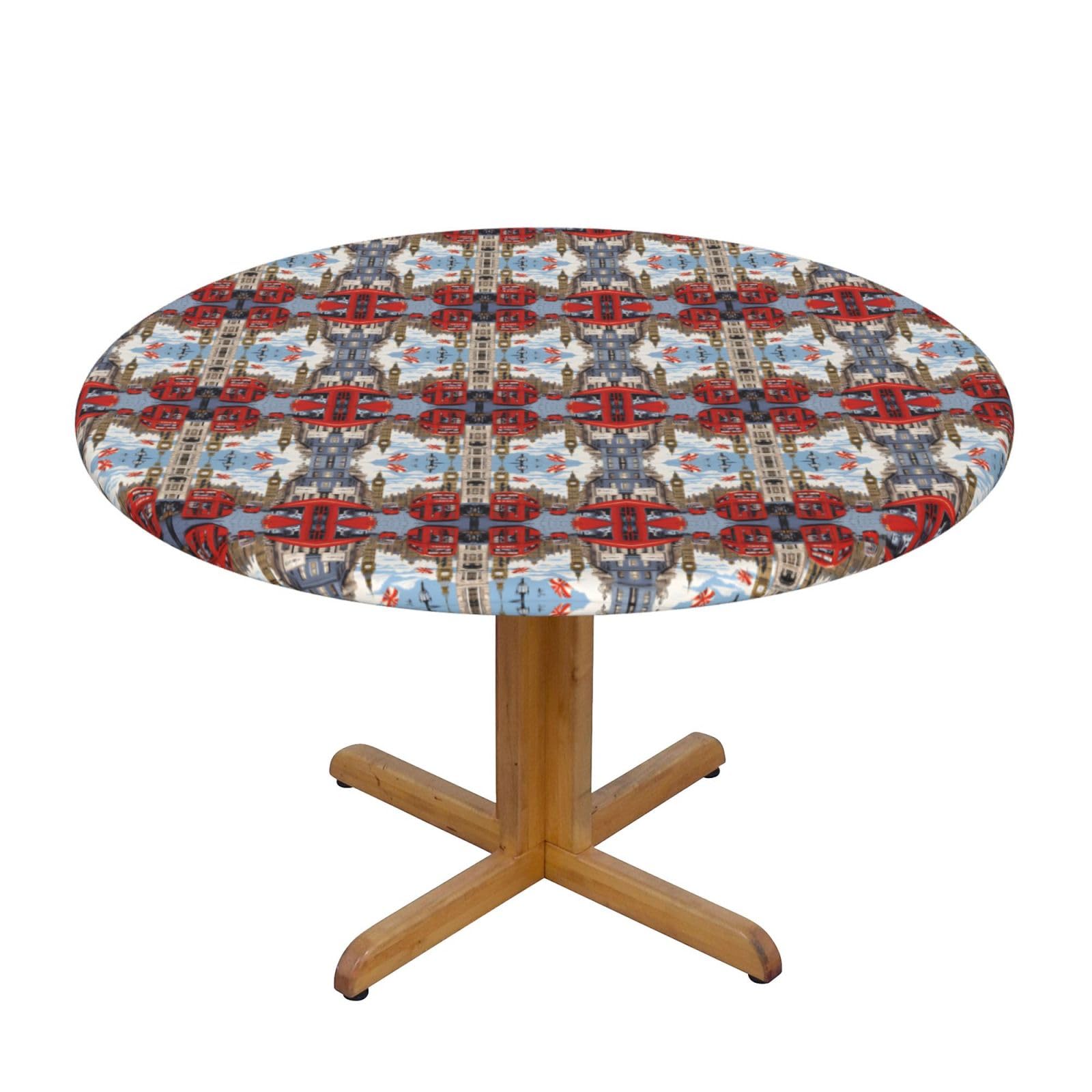LKJHGFDSAQ London Round Tablecloth - Water Resistant and Stain Resistant Fabric Decorative Tablecloth for Round and Octagon Tables