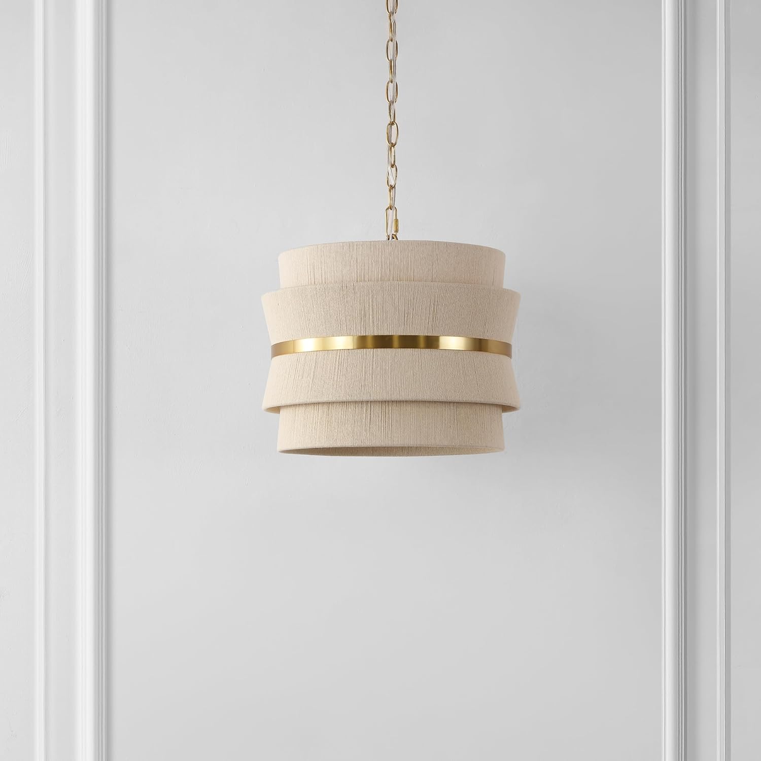 SAFAVIEH Lighting Collection Willia Bleached Natural/Brass Gold 3-light Adjustable Hanging Pendant Ceiling Light Fixture for Kitchen Dining Room (LED Bulbs Included)