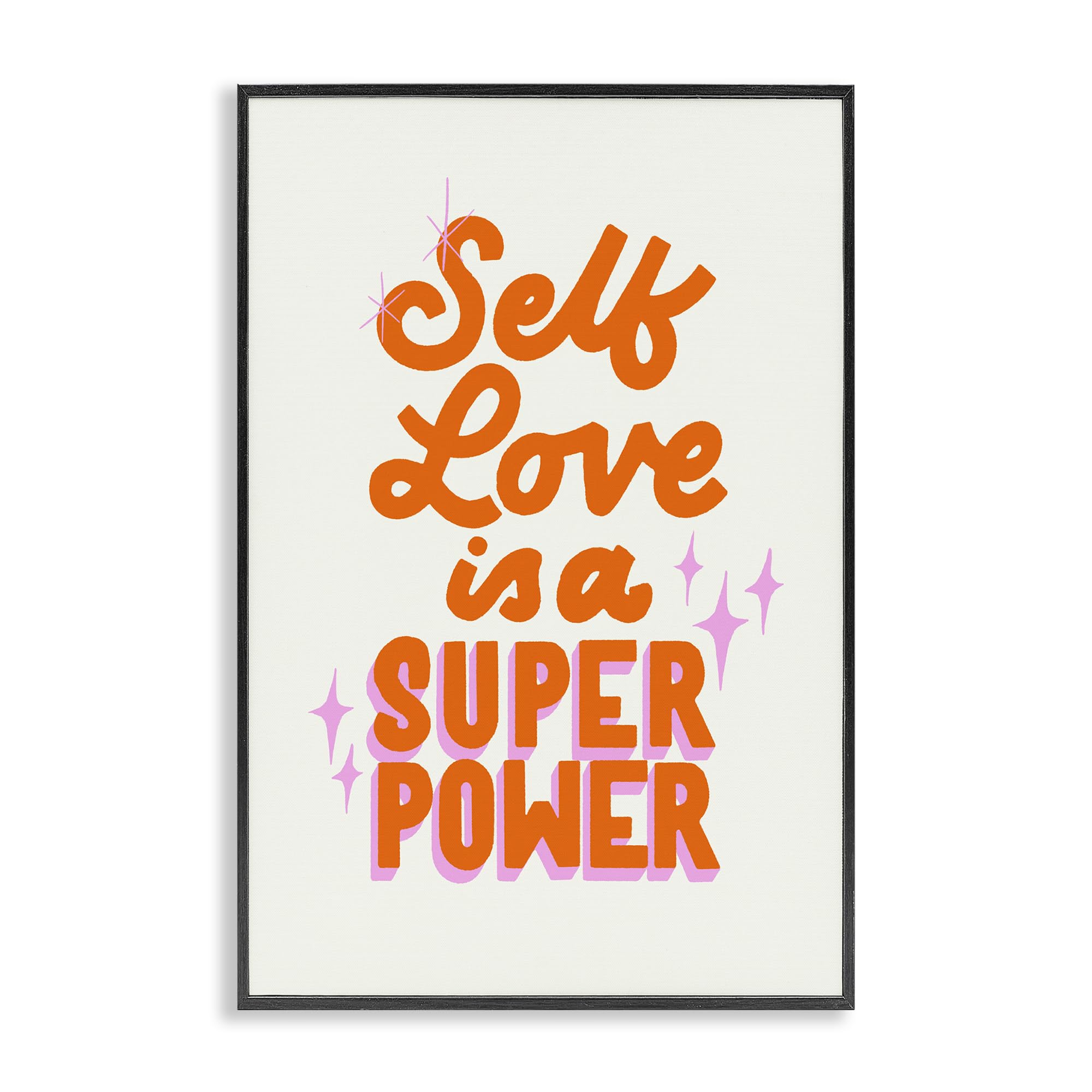 Stupell Industries Midnight Black (Textured) Self Love Superpower Typography, 16 X 24 Inch Framed Giclée Print