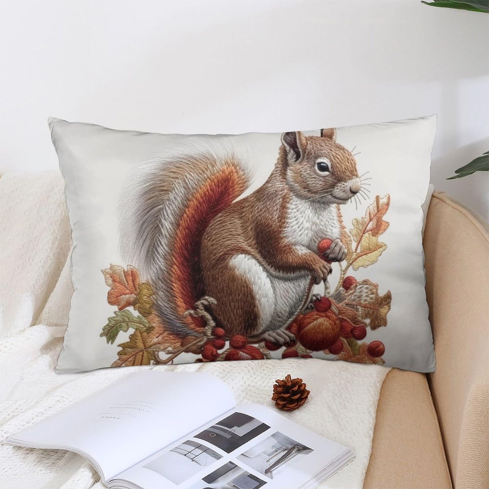 NTVOWPZO Decoration Throw Pillow Covers 12 "x20 Pillowcases Covers Leaves and Squirrel Soft Pillowcases Modern Farmhouse Home Decor Sofa Cushions Covers for Couch Bed Living Room