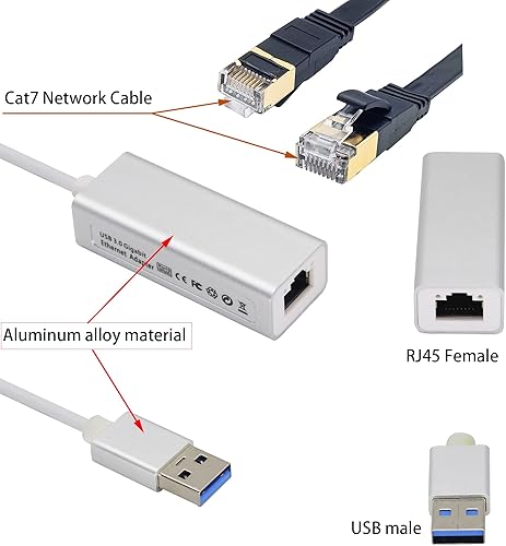 Miniatura 4 de Adaptador Ethernet USB 3.0 a Gigabit RJ45 101001000Mbps USB 3.0 macho a RJ45 hembra adaptador de red LAN (con cable macho RJ45 de red Cat7 de 6.6