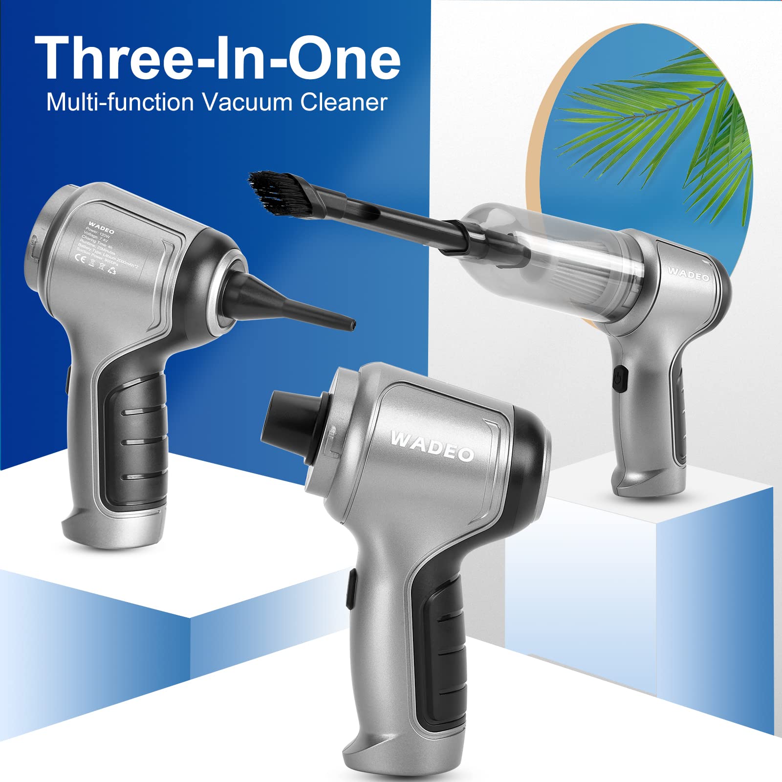 WADEO Draadloze handstofzuiger, 9000 Pa Mini handstofzuiger, stofvanger, blazer en vacuümpomp, 3-in-1, nat- en droogzuiger voor auto, huis, kantoor, dierenharen WADEO Draadloze handstofzuiger, 9000 Pa Mini handstofzuiger, stofvanger, blazer en vacuümpomp, 3-in-1, nat- en droogzuiger voor auto, huis, kantoor, dierenharen