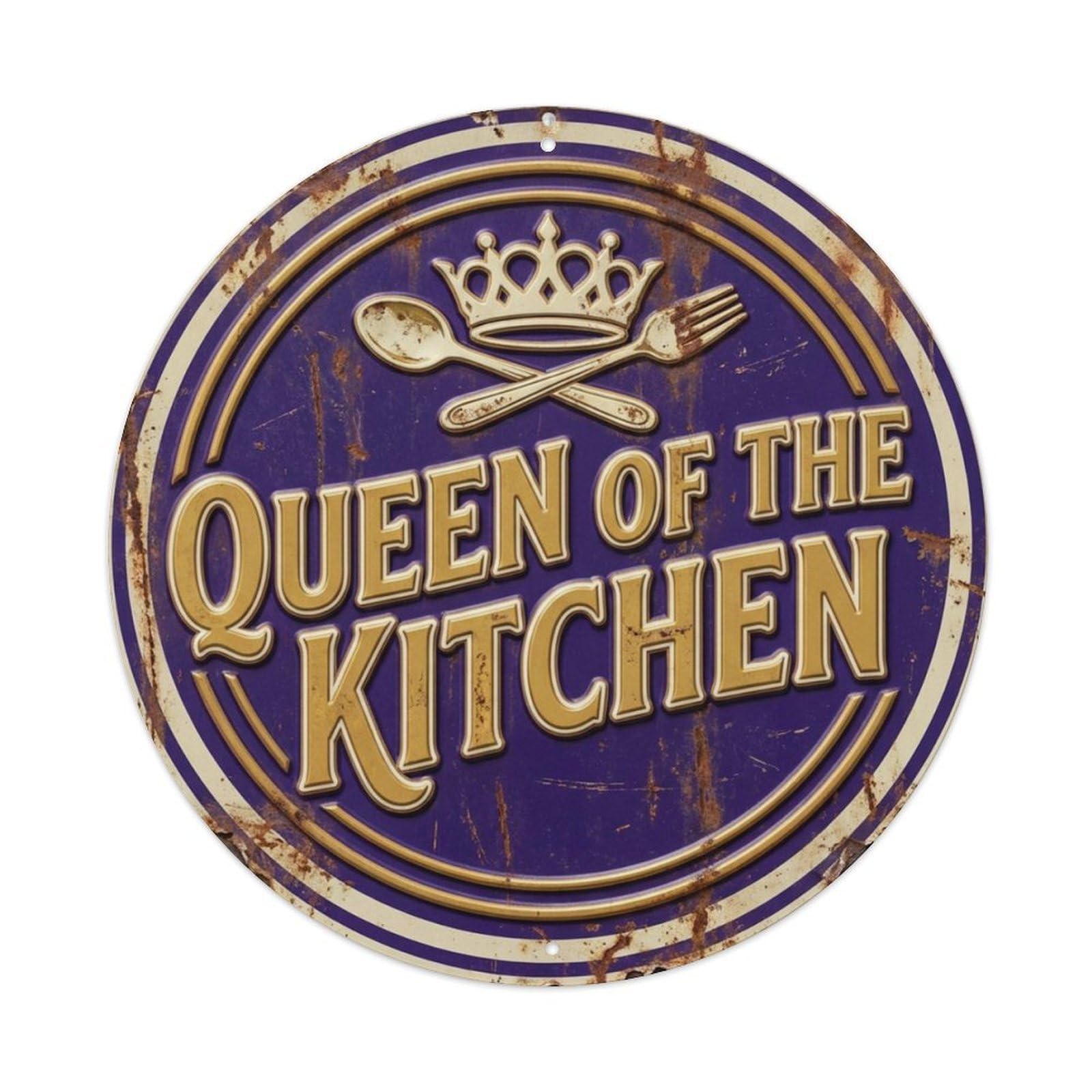 Queen Kitchen Nostalgic Living Display Retro Slogans Vintage Metal Tin Sign Plaque Wall Decor for Cafe, Club, Garden Round Metal Poster 8x8Inch