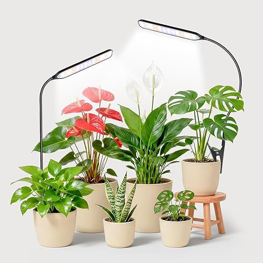Garpsen - Grow Light 6000K, Full Spectrum Plant Light with 6/12/16H Timer, Clip on Rectangle Grow Lamp Gooseneck for Indoo