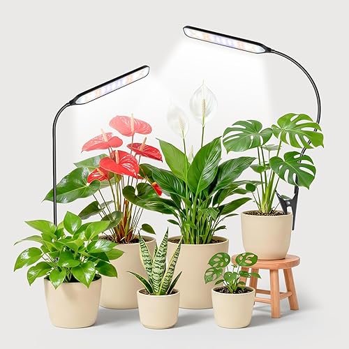 Garpsen Grow Light, 6000K Full Spectrum Plant Light with Timer 6/12/16Hrs, Rectangular Grow Lamp with Clip & Gooseneck for Indoor Plants, 3 Spectrums and 5 Dimmable, 2Pack