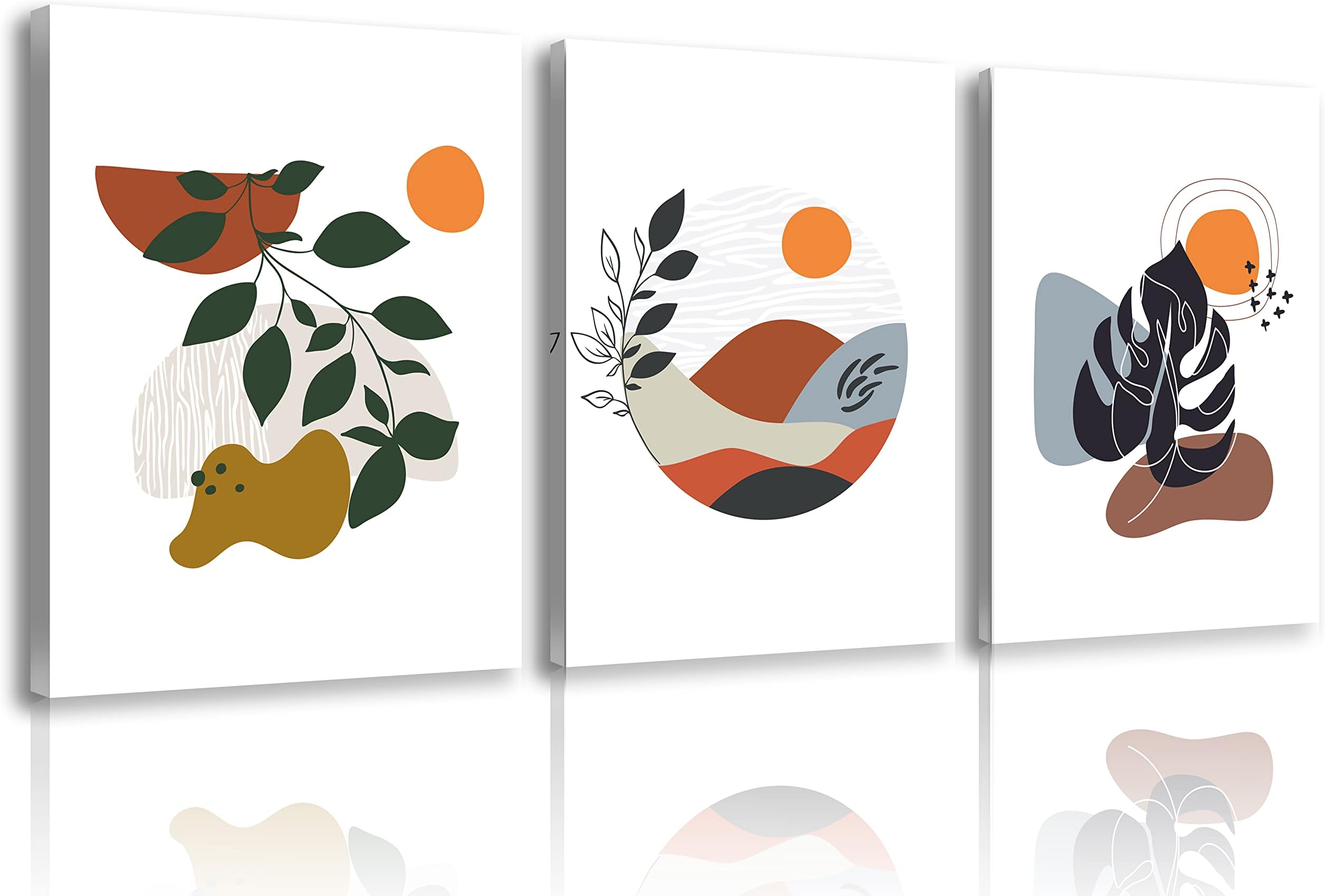 NAN Wind 3 Panel Boho Wall Art Mid Century Modern Decor Canvas Prints Minimalist Neutral Abstract Geometric Wall Art Palm Leaves Art Pictures Canvas Bathroom Decor Aesthetic Decorations for Home