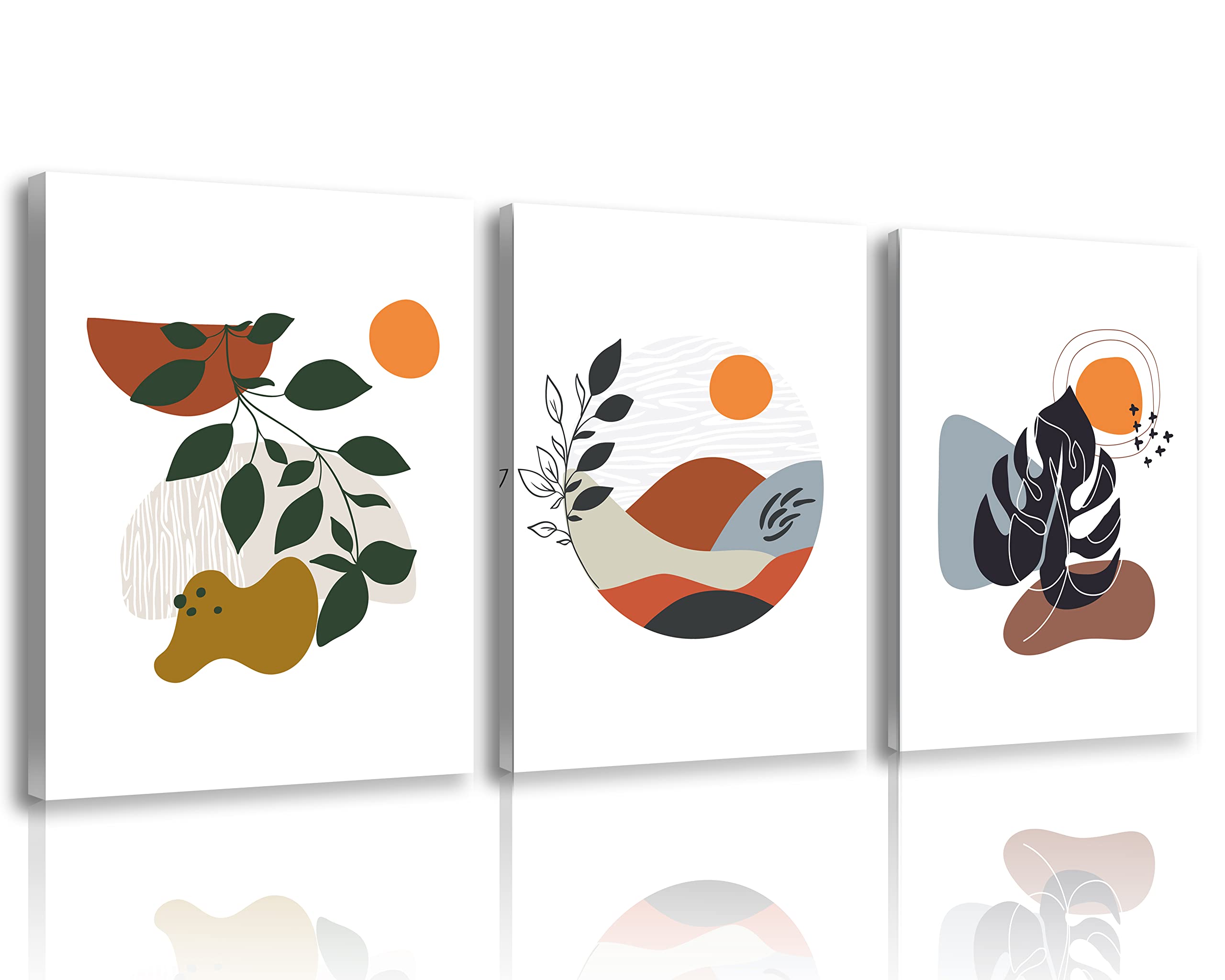 NAN Wind 3 Panel Boho Wall Art Mid Century Modern Decor Canvas Prints Minimalist Neutral Abstract Geometric Wall Art Palm Leaves Art Pictures Canvas Bathroom Decor Aesthetic Decorations for Home