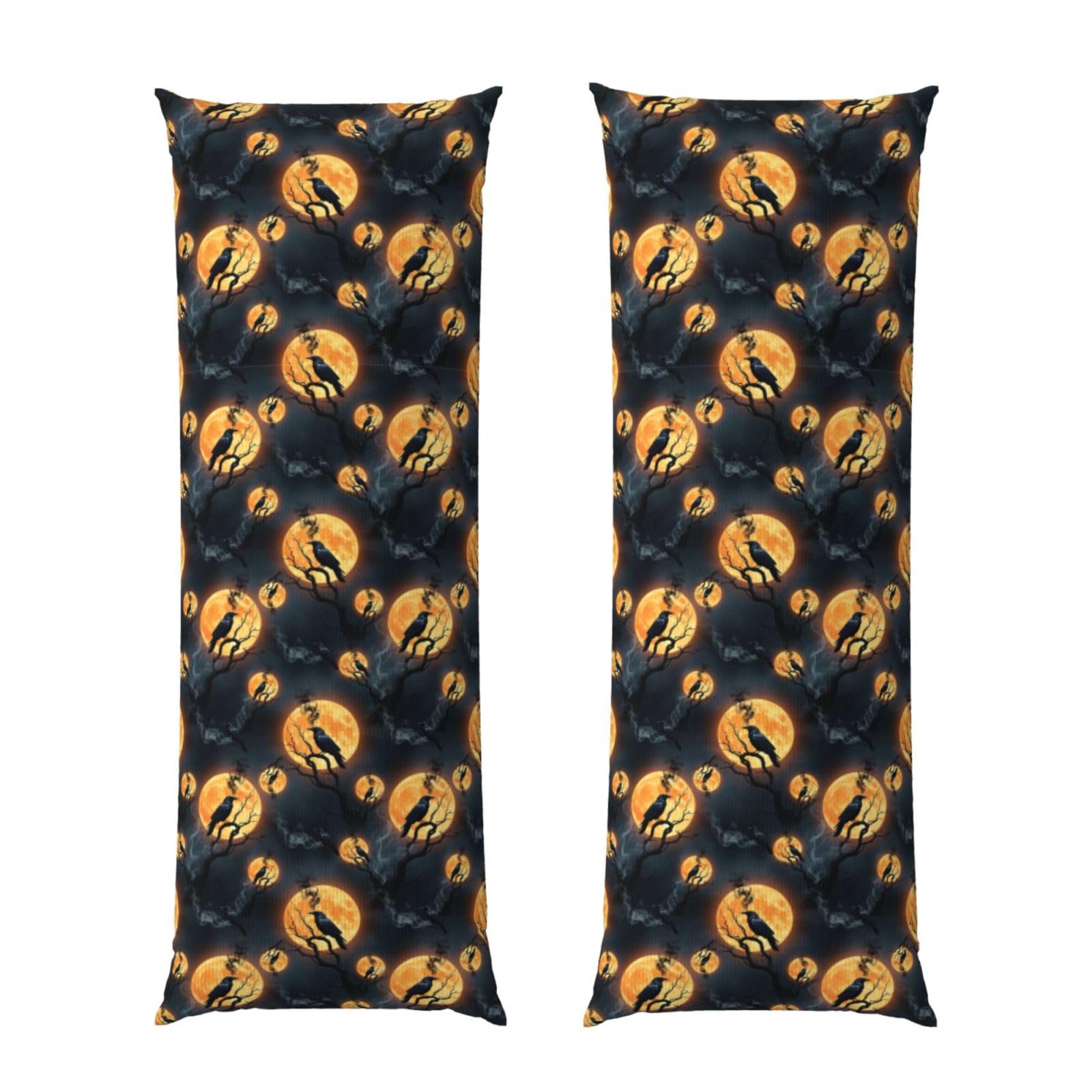 Body Pillow Cover 20x60 Full Moon Black Crow Raven Bird, Soft Velvet Long Pillowcase with Hidden Zipper, Cozyffy Rectangular Case for Bed Sofa Decor