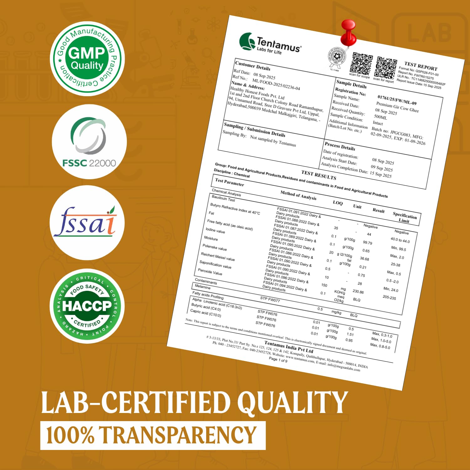 JIVIKA NATURALS Organics A2 Cow Ghee Bilona Method Gir Cow Hand Churned From Curd Lab Tested Glass Jar Pure Ghee Natural Ghee Healthy Ghee Made in Bilona Gir Cow 500ml