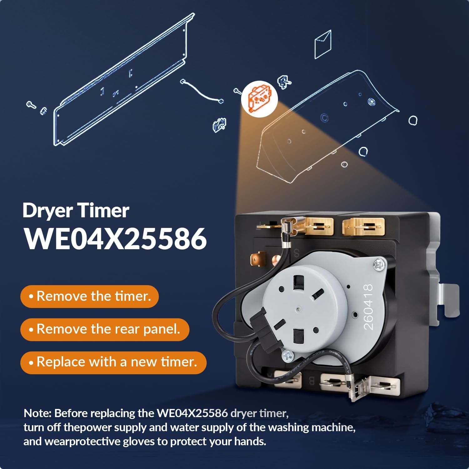 WE04X25586 Dryer Timer Fit Compatible for GE Hotpoint Dryer Timer Control Models HTX21GASK1WW、HTX24EASK0WS、NTX62E8ST1WW, Replaces 4467041 PS11763073 234D2377P007 TMD1CM33