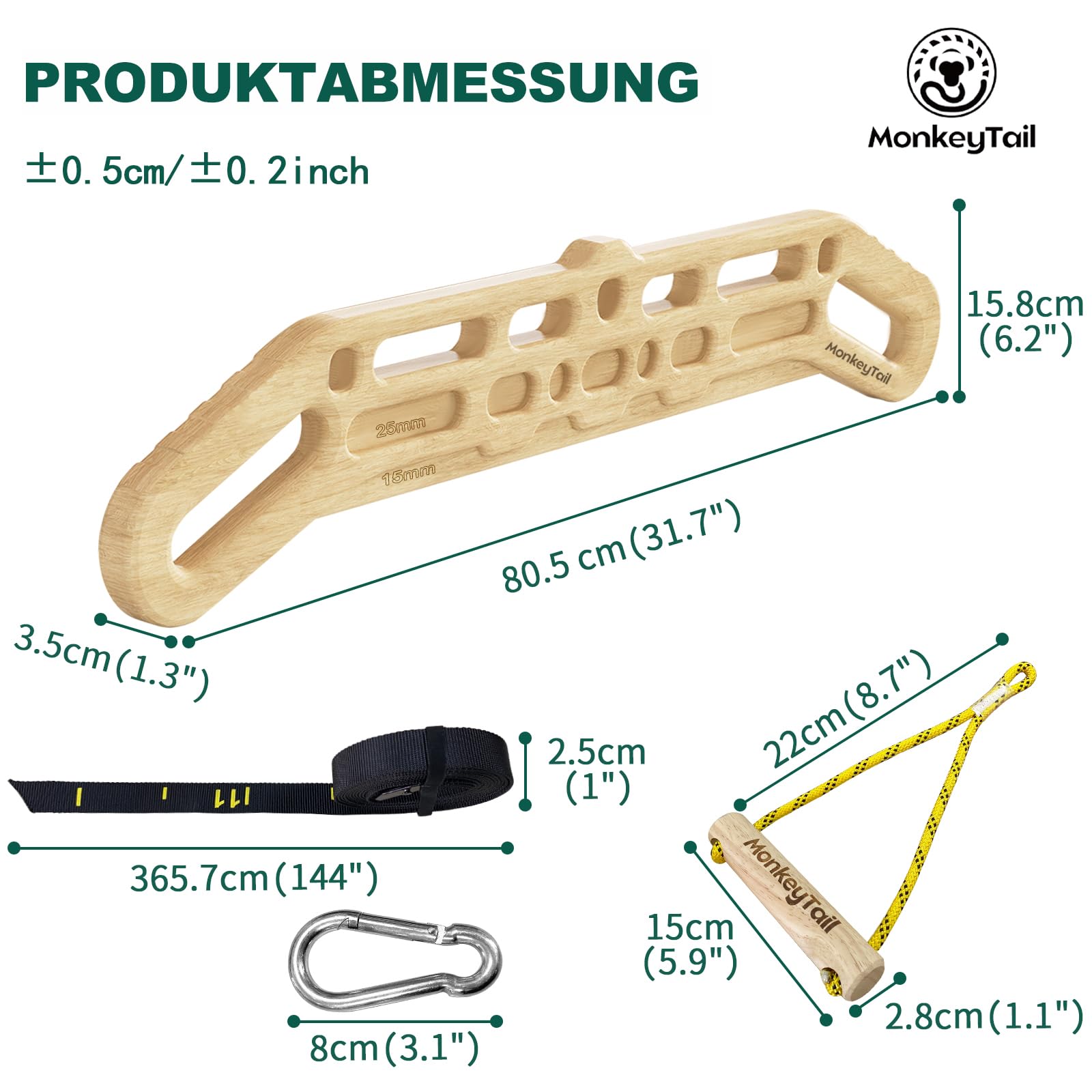 MonkeyTail Tabla de colgar portátil, tabla de escalada de madera, tabla de entrenamiento de dedos multifuncional, mejora de la fuerza de los dedos, para uso interior y exterior