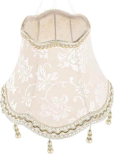 OSALADI Sombras de araña de estilo europeo, pantalla de tela vintage con cuentas de arte de encaje con borla de tela festoneada para sala de estar,