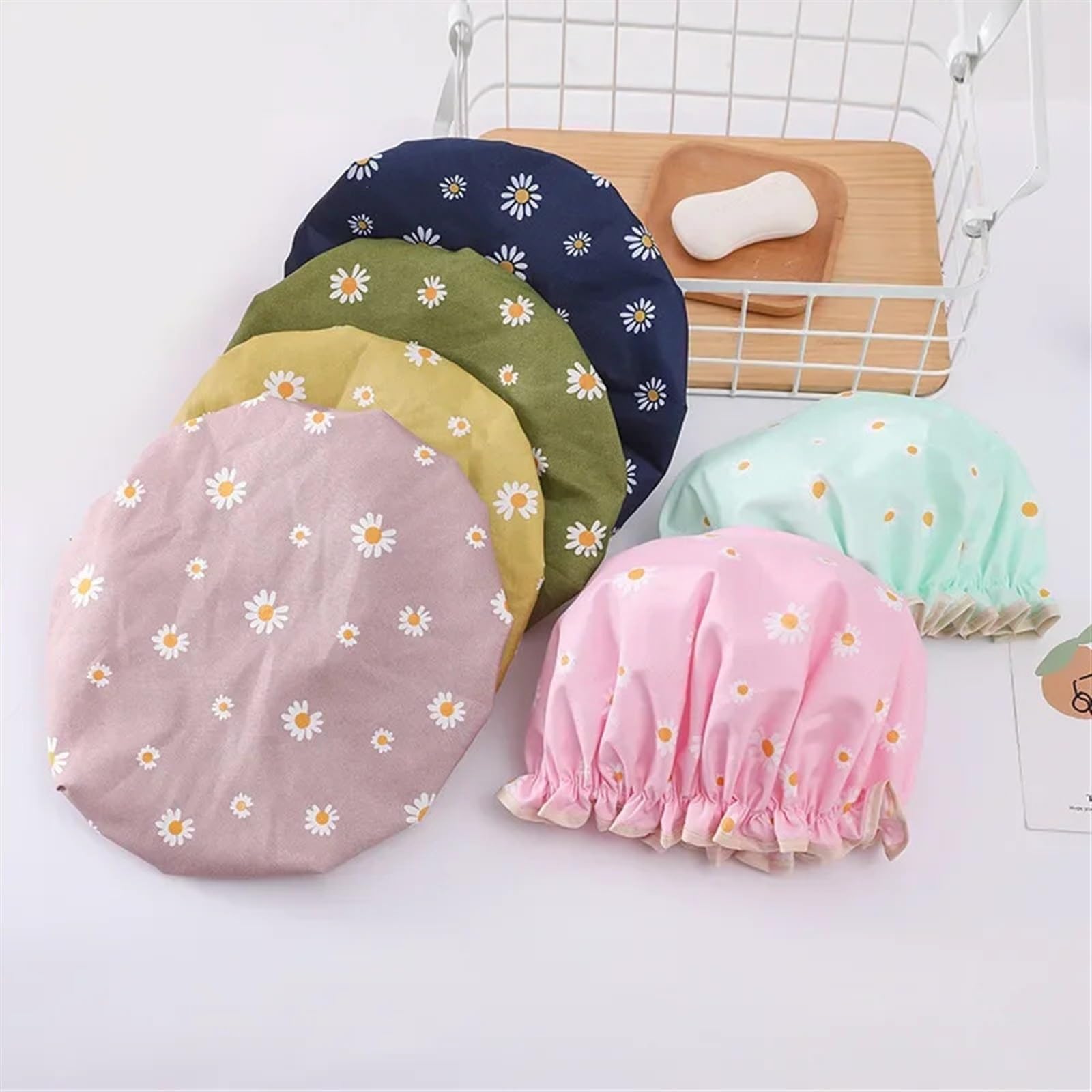 Duschhauben Frauen Dusche Abdeckung Hut Doppel Schicht Liefert wasserdichte Dicke Bad Zubehör Kappe Haar(Color:Pink-10pcs)