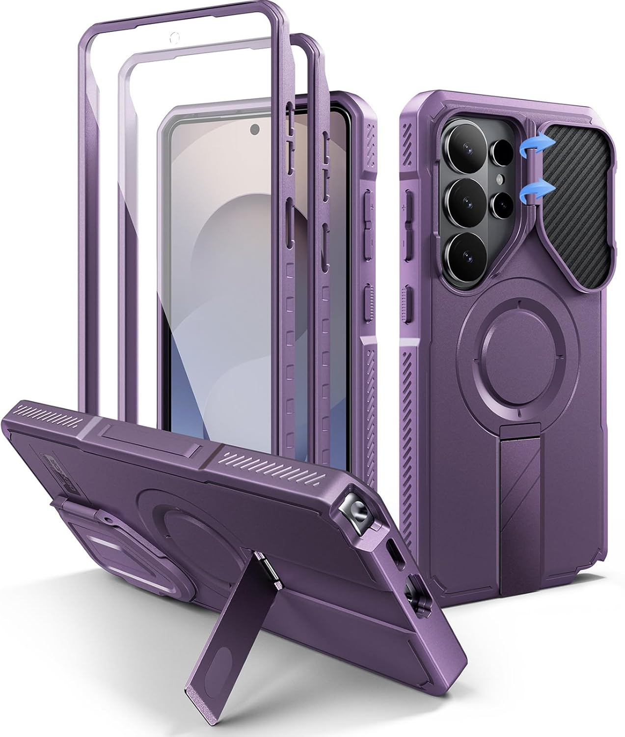 Magnetic Case for Samsung Galaxy S26/S26 Plus/S26 Ultra, All-Inclusive Military Shockproof Case, with Metal Lens Protection Kickstand Cover(Purple,S26 Plus)