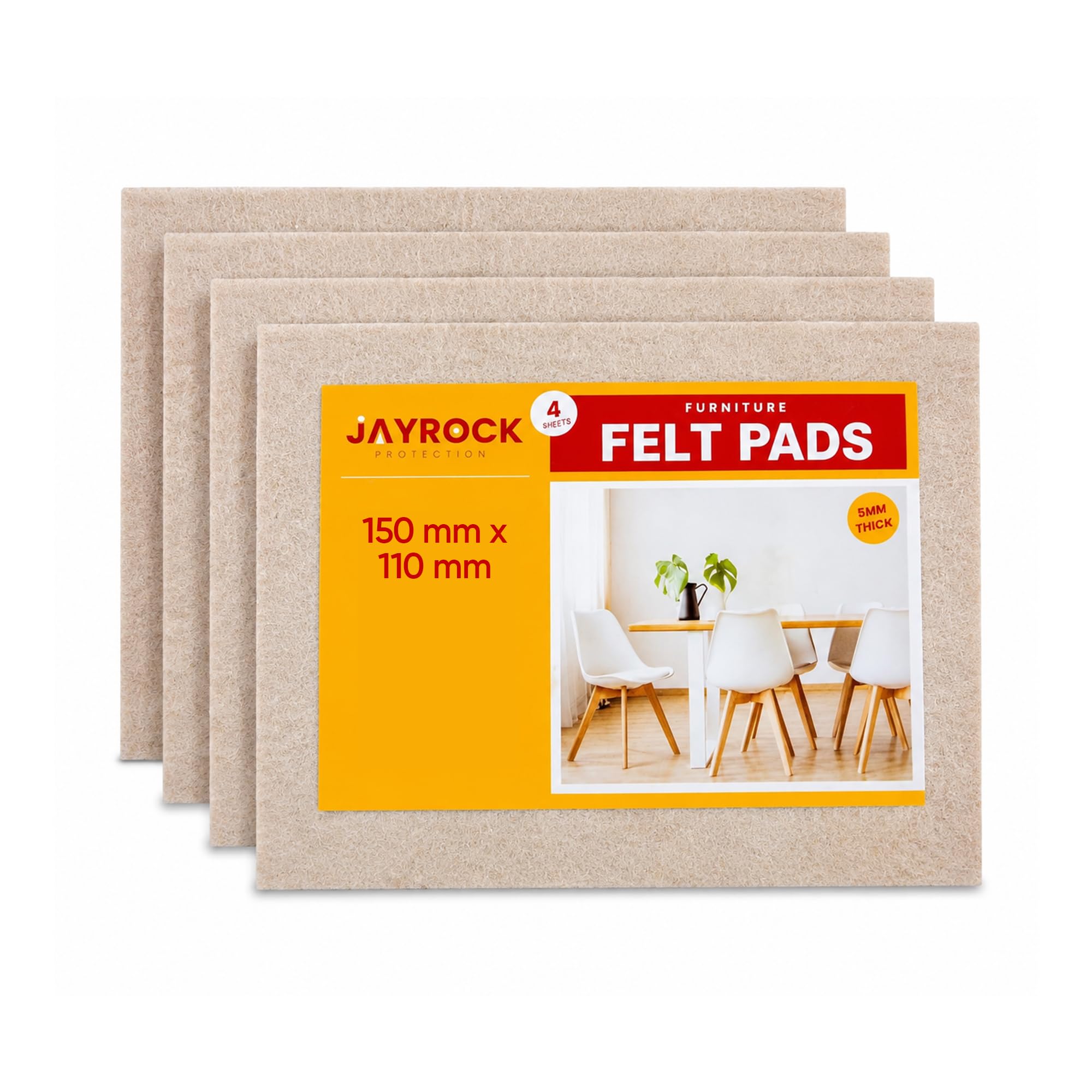 Jayrock Beige Furniture Pads For Hardwood Floors – Self-Adhesive Furniture Felt Sliders Pack Of 4 – Cut To Size Pad Sheets For Tile, Laminate Floor – Non Scratch Floor Protectors – 150Mm X 110Mm