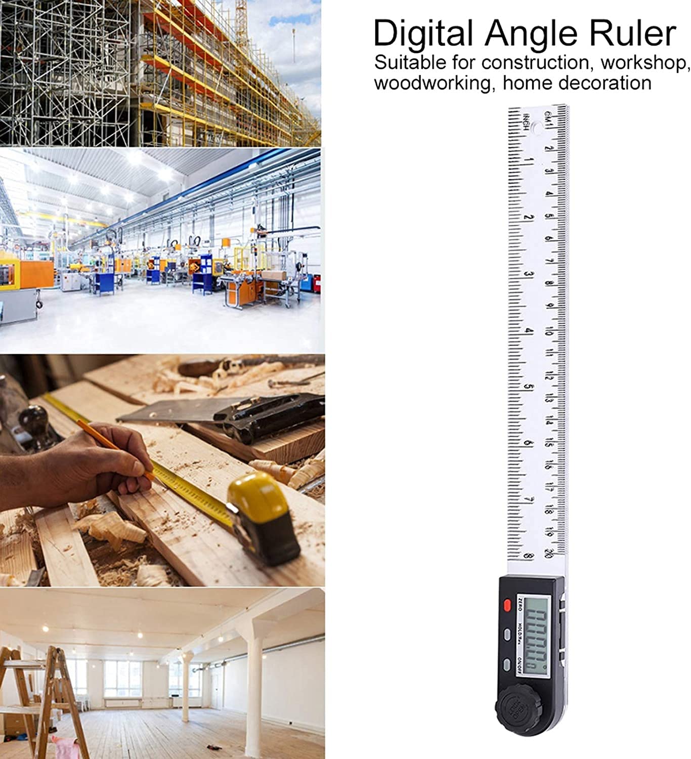WJJ Alta precisione Digital Display 8 Pollici ZX PD290 Digital Angle Finder Angolo Righello Plastica for Laboratorio di Costruzione