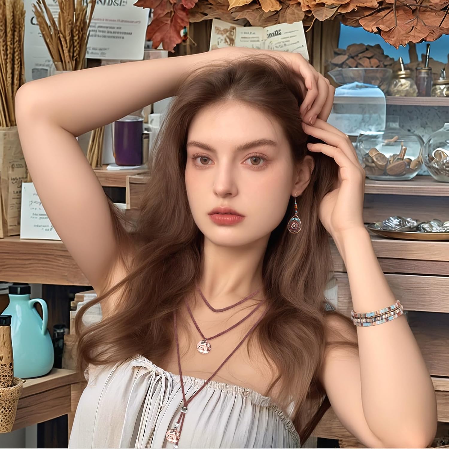 3 Pcs Western Jewelry Set for Women Classic Necklace Bracelet Earrings Bohemian Jewelry Set - Image 4