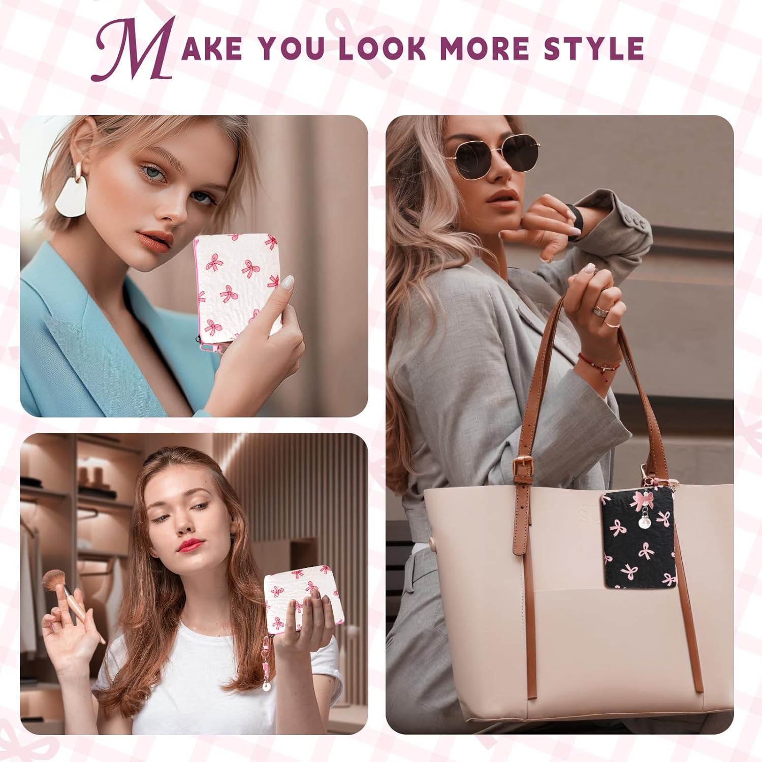 Mini Makeup Bag, Small Bow Tie Cosmetic Bag for Purse with Keychain, Portable XS Travel Makeup Pouch for Daily Use (Black) - Image 6