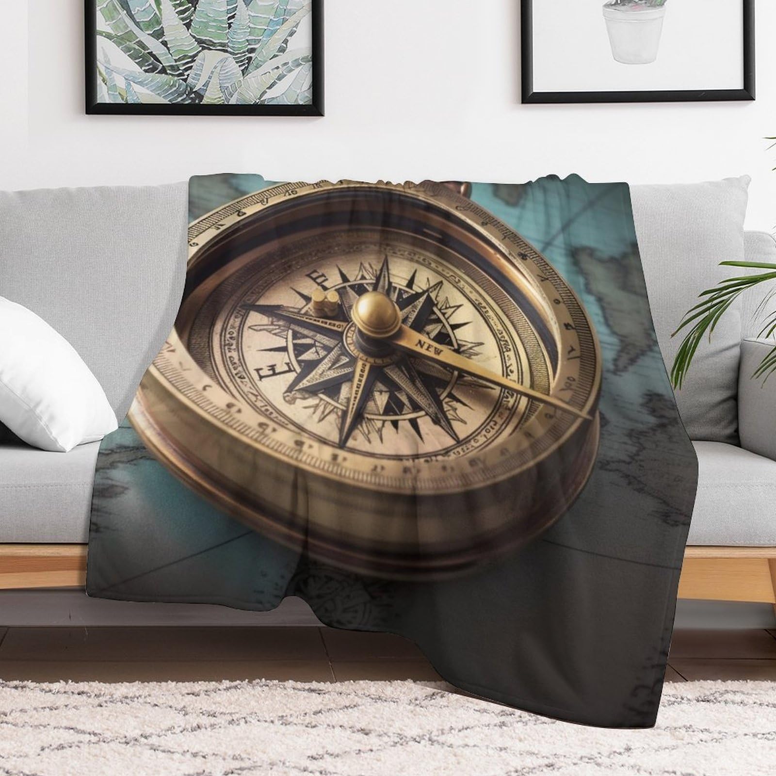 Couverture flanelle boussole : plaid décoratif d'une douceur exceptionnelle