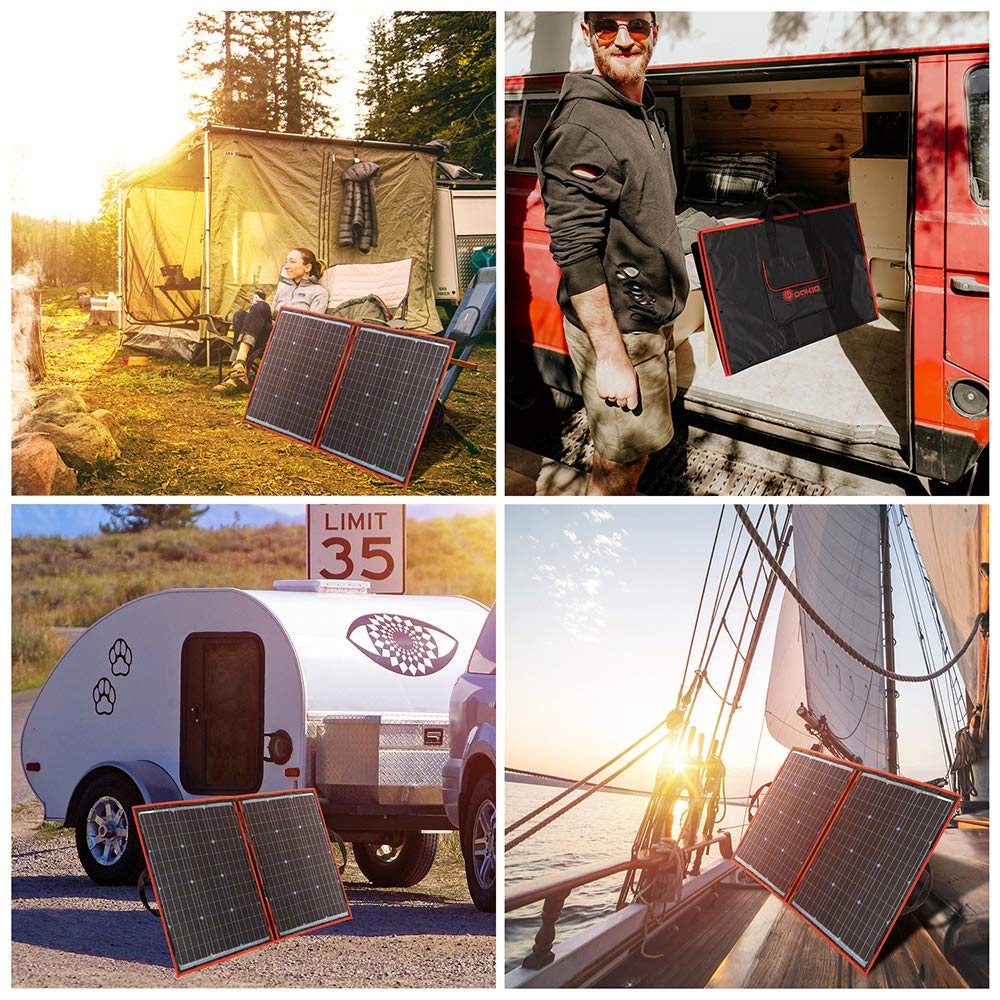 DOKIO Pannello Solare 100W Portatile Mobile e Pieghevole+1 Regolatore 10A Serie con Presa Usb 5V 2A