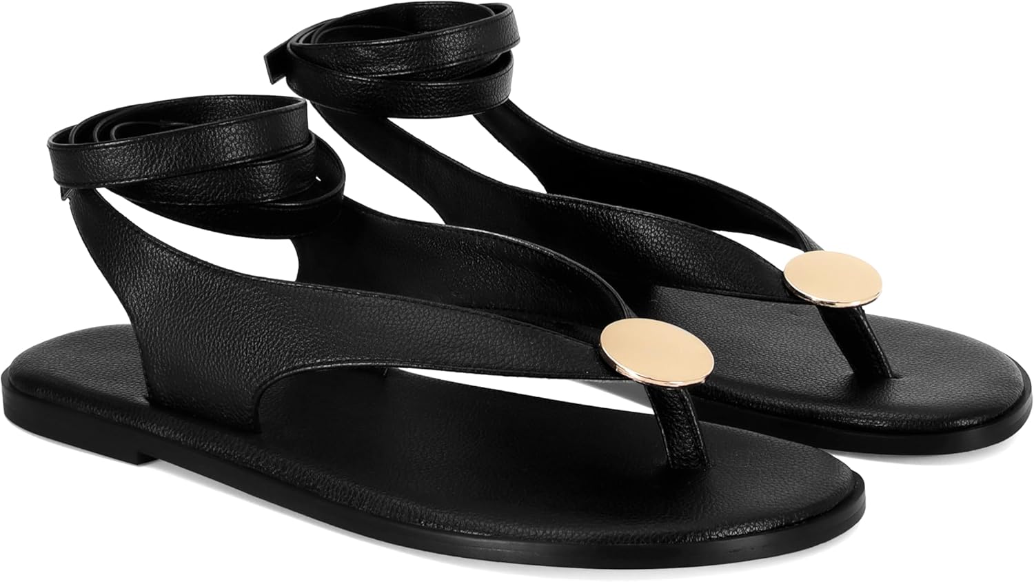 Flat Sandals for Women Strappy Sandals Comfortable Dressy Beach Flip Flop Slides Thong Sandals for Women with Metal Circular