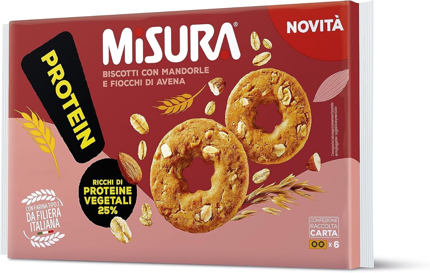 Misura Biscotti con Mandorle e Fiocchi di Avena, Ricchi di Proteine Vegetali 25%, Confezione da 10 Pezzi da 260g