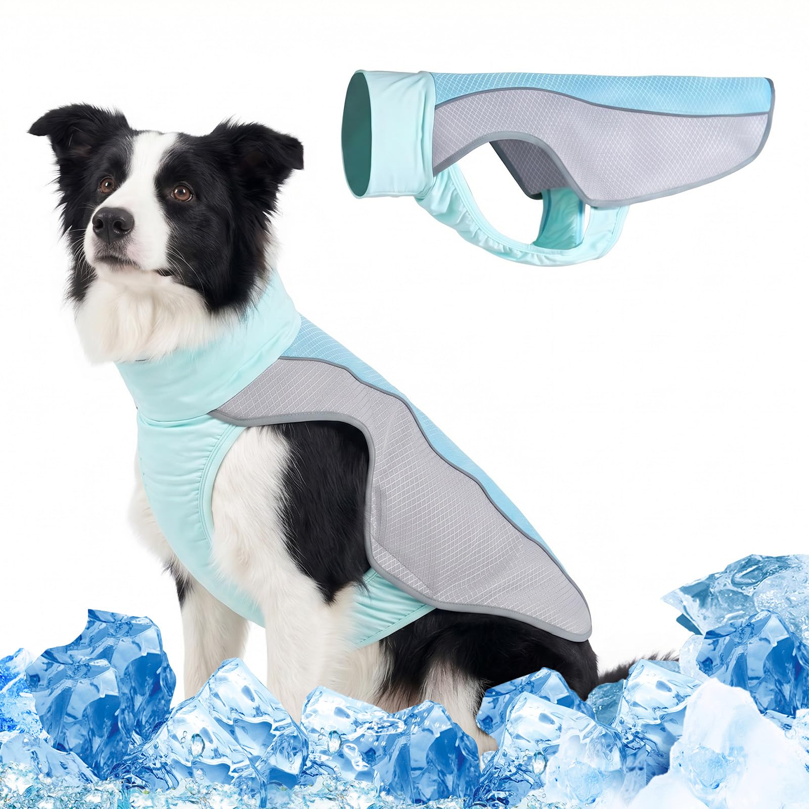 Evaporative Dog Cooling Vest, Breathable Mesh Cooling Jacket with Reflective Stripe, Summer Pet Cooler Coat for Small Medium Large Dogs, Ideal for Walking, Hiking & Camping (Blue, M)