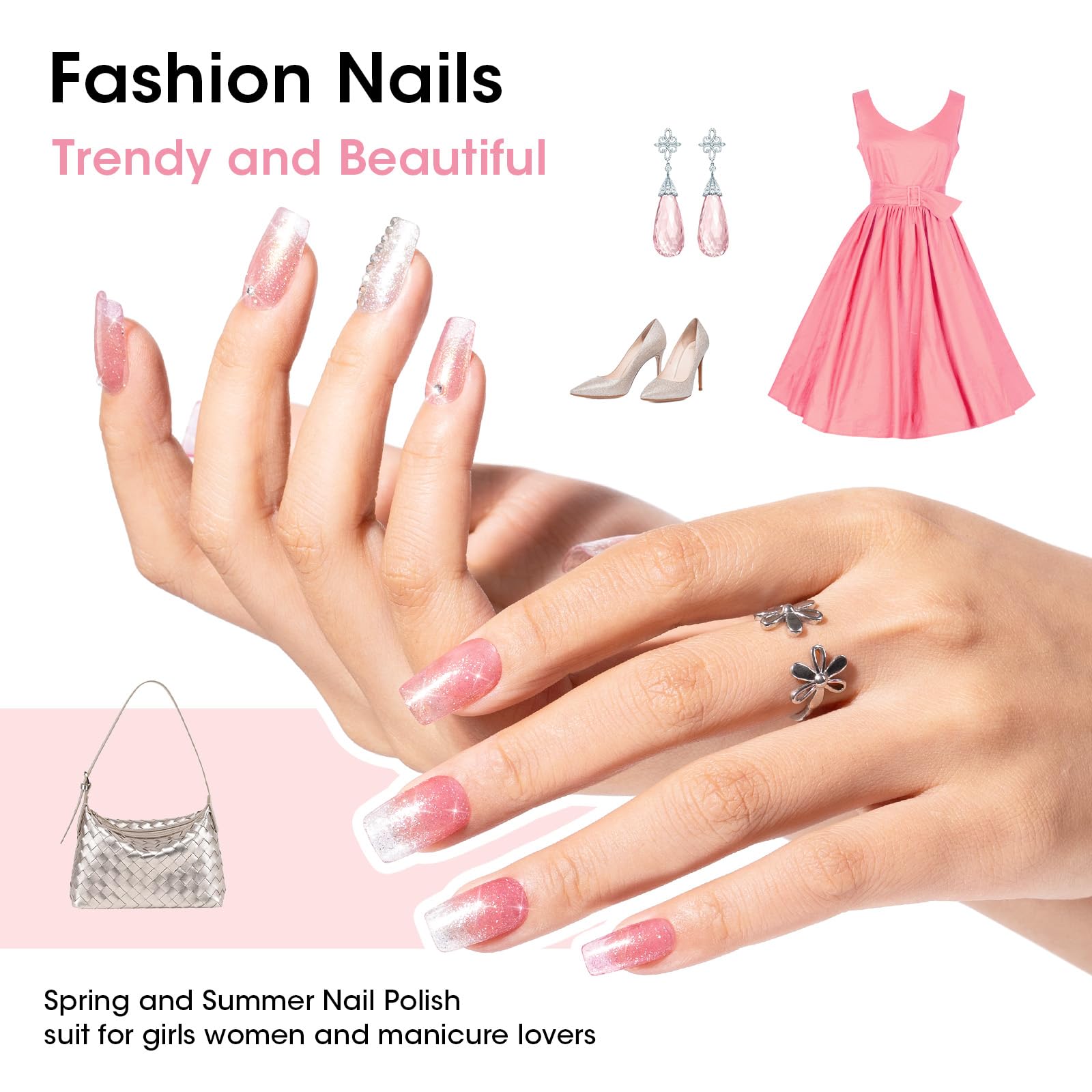 Amazon.com : GELLEN Sheer Shimmer Pink Nail Polish & Clear Base Top Coat Nail  Polish, Light Pink Shimmer Nail Polishes Summer Spring Translucent 6pcs  Set, Quick Dry Regular Nail Polishes Non UV