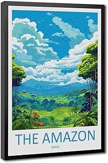 Brazilian Amazon Rainforest Travel Art Colorful Decorative Poster Landscape Home Art Decor Travel Lovers Bedroom Gift Canvas Poster Office Dormitory Wall Hanging GiftBlack Frame 24x36in(60x90cm)