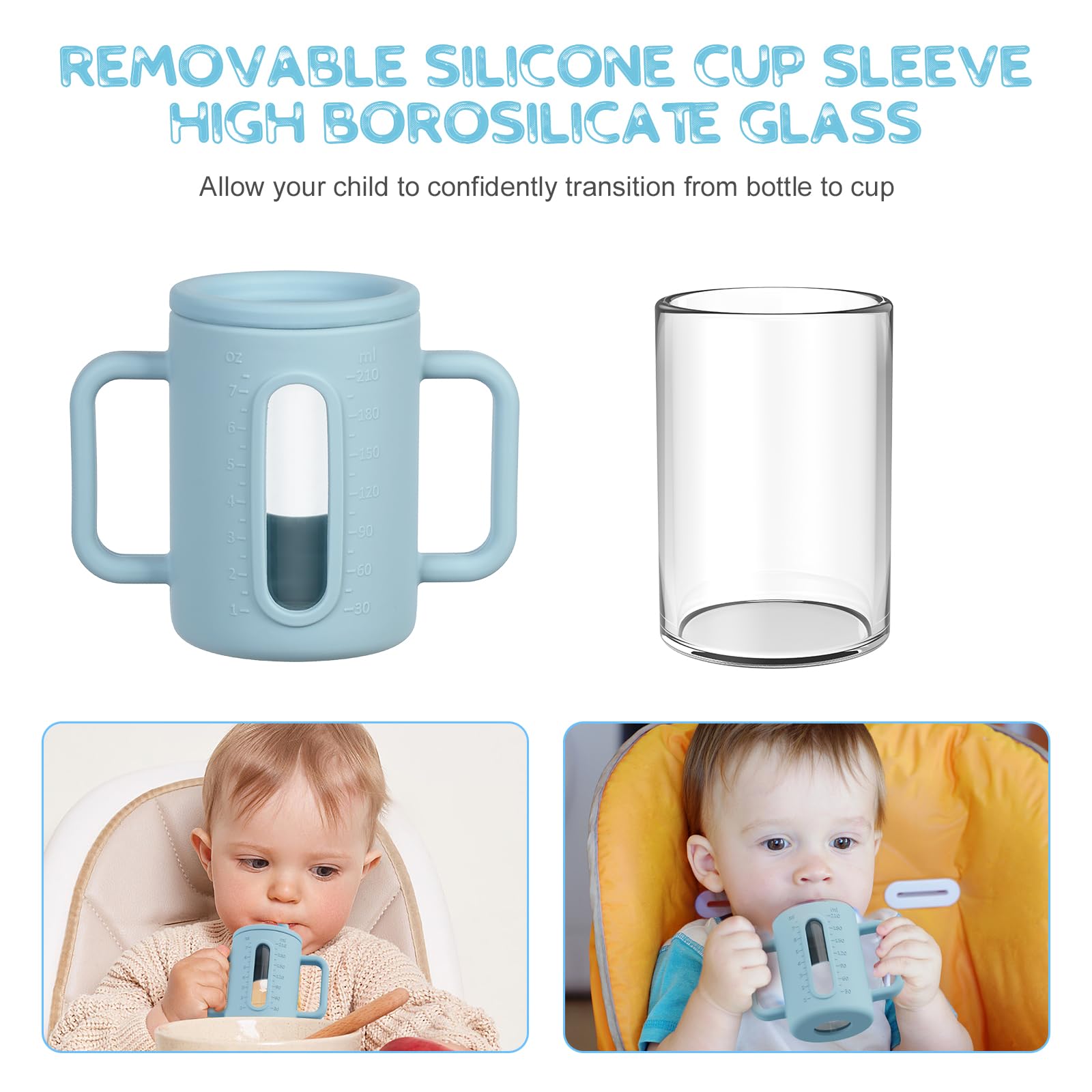 HOTUT Bicchiere per Bambini in Silicone, Tazza per Bambini in Silicone con Coperchio in Cannuccia, 210ml Tazza da Allenamento per Bambini, 100% Silicone per Uso Alimentare, con Spazzola per Pulizia
