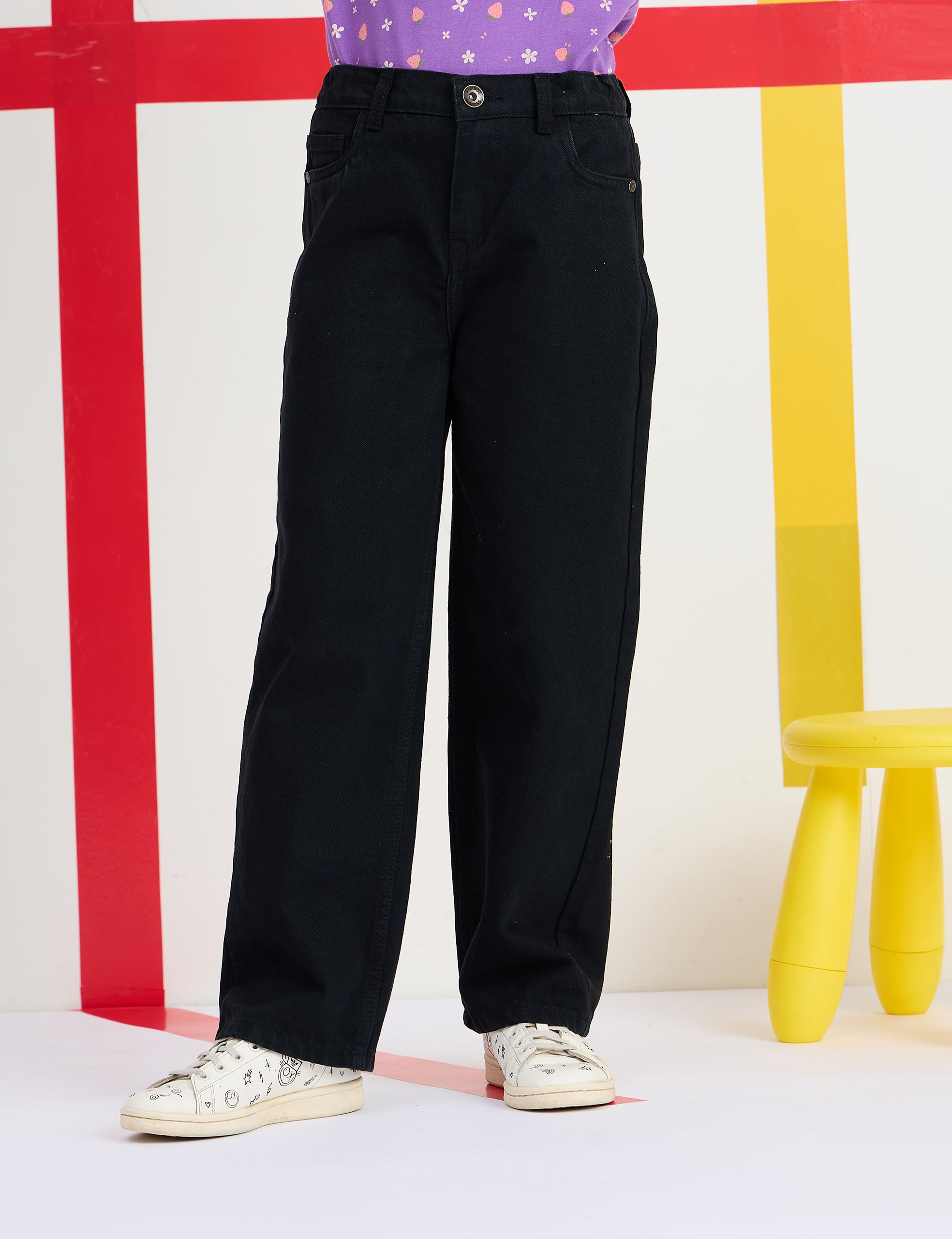 Amazon Brand - Symbol Girl's Cotton Wide Leg Jeans (KD-DNG-SS25-137 (6-14 yrs) _Black_10-12Y) - Image 4 thumbnail