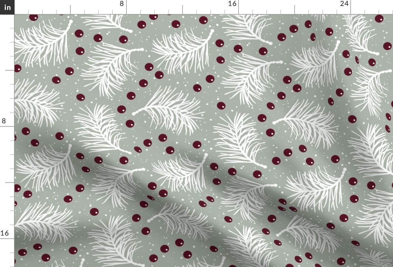 Spoonflower Fabric - Elegant Holiday Pine Branch Berry Berries Snow Winter Christmas Printed on Chiffon Fabric by The Yard - Sewing Fashion Apparel Dresses Home Decor