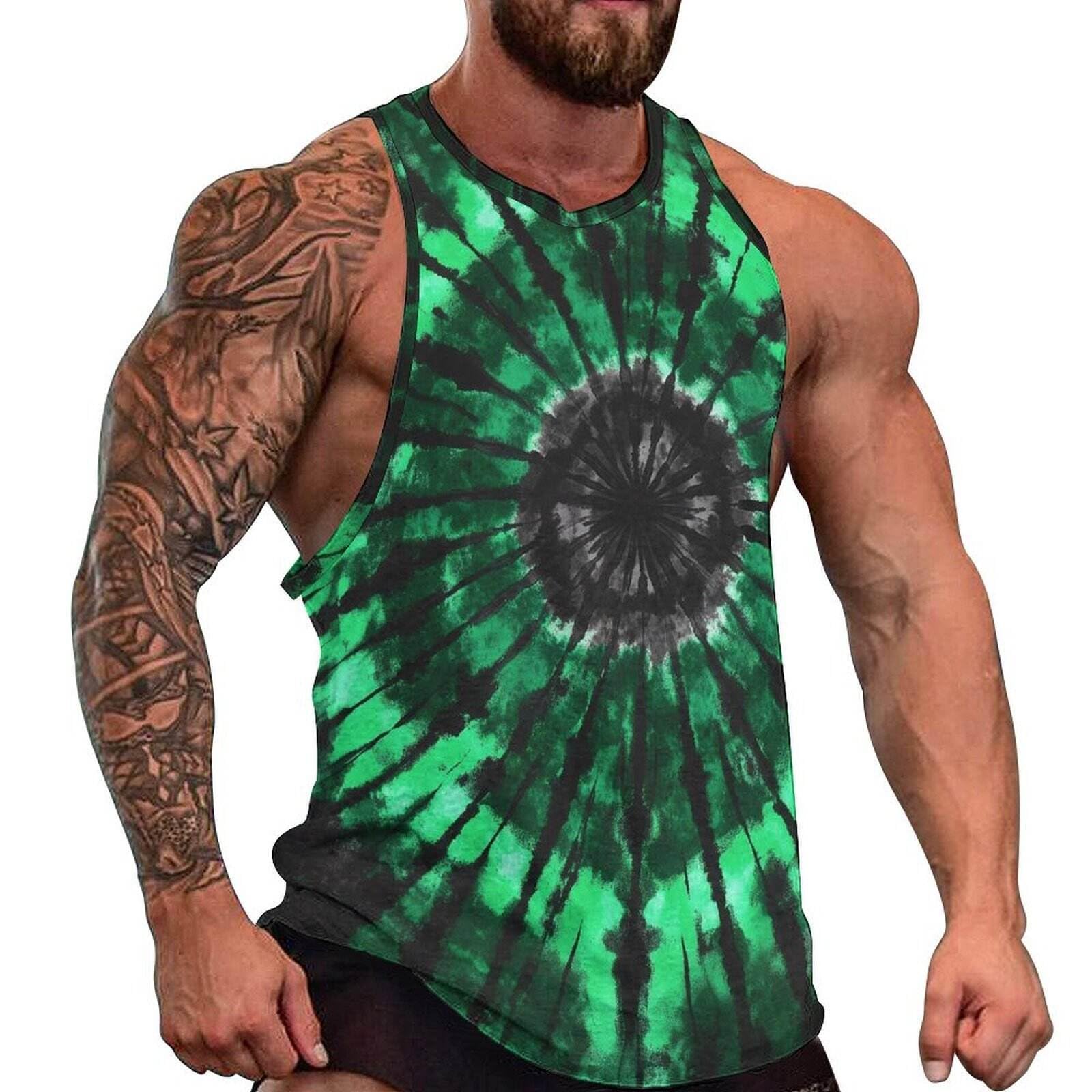 Men's Activewear Tank Tops 3D Rainbow Tie Dye Printed Sleeveless Gym Athletic Muscle T-Shirts