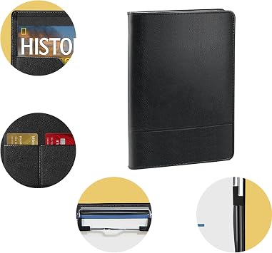 Small Clipboard Padfolio/Portfolio A5 Binder for Writing Pad Refillable 5 x 8 Note Pad, Faux Leather Clipboard Folder Junior Size Portfolio Organizer Folio Clip Board,Black