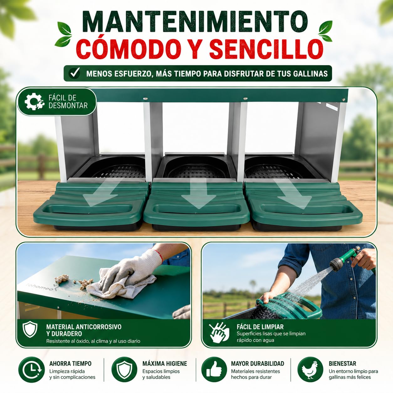 TEHORNEO Ponederos para Gallinas, Ponederos Gallinas 81x51x47 cm de Acero Galvanizado con 3 Departamentos, Apto para 12-15 Aves Ponedoras, Jaula Exterior, Montaje sin Herramientas