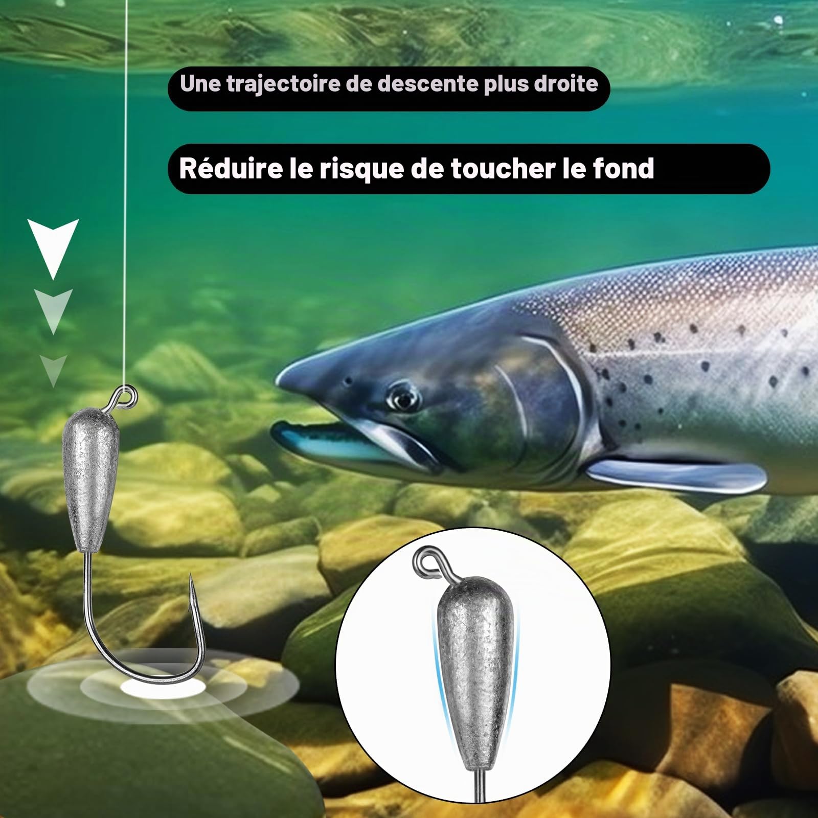 24 Pcs/5 Tailles Têtes Plombées Crochets Kit de Hameçons de Pêche, (9/6/4.5/3/1.5 g) Têtes de Jig Tubulaire avec Hameçons Petites de Plomb Petites Têtes Jig Set pour Leurres de Pêche Souples