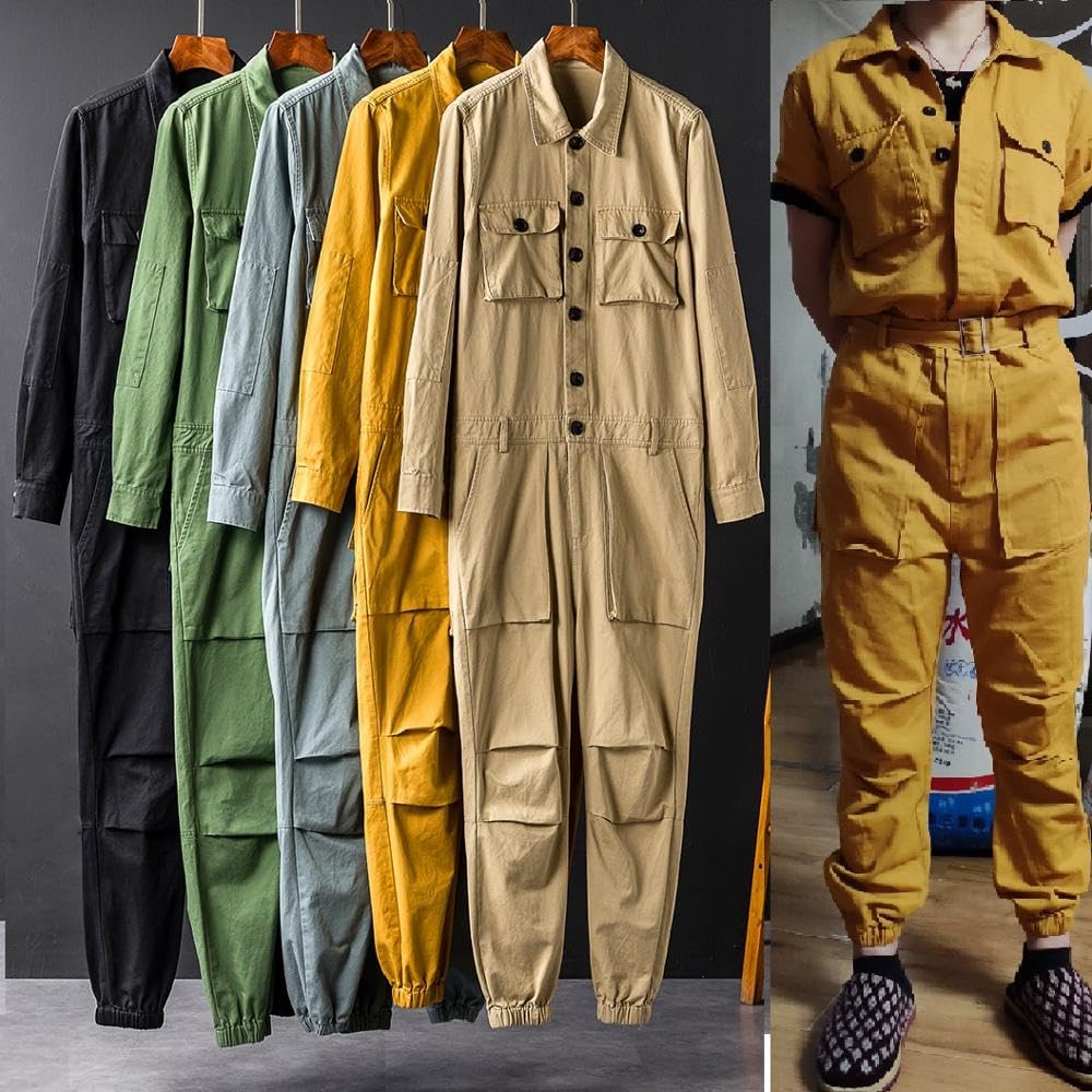 Punk Style Cargo spodnie ogrodniczki dla mężczyzn, hip hop, spodnie robocze z luźnymi długimi rękawami