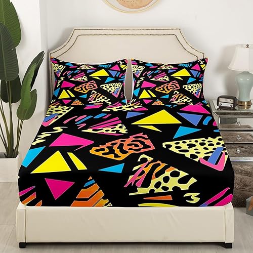 Miniatura 3 de Erosebridal Sábana bajera ajustable de los años 80, juego de sábanas geométricas de los años 80 y 90, decoración de Memphis, 80 estilos para