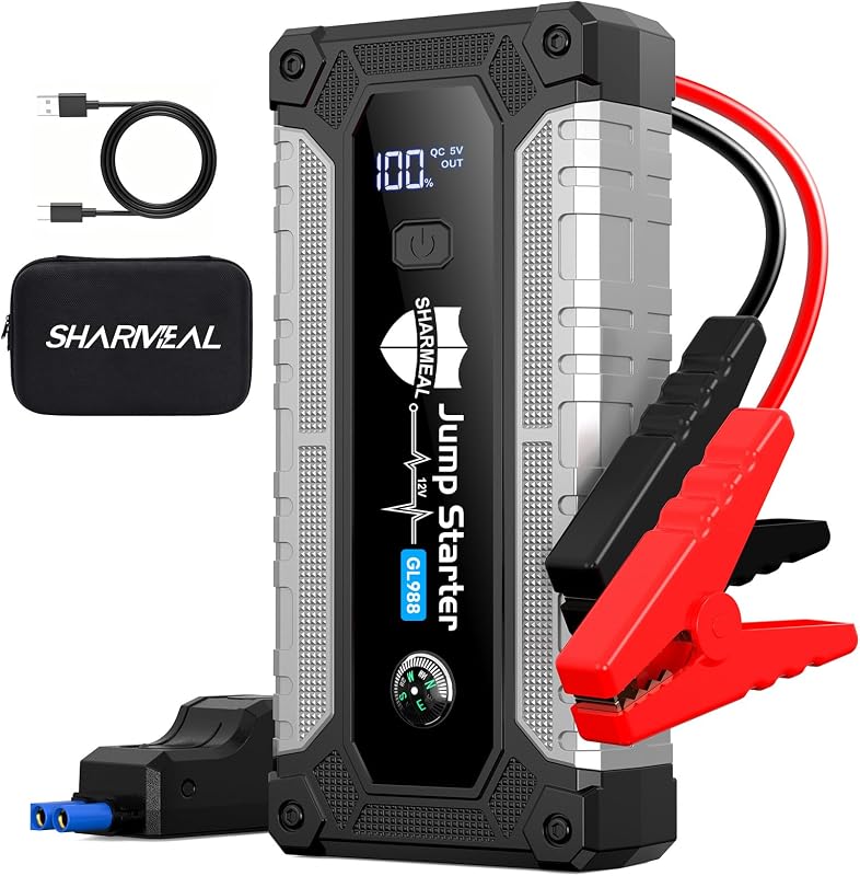6000A Jump Starter, Portable Jump Starters 12V Car Battery Booster Jump Box Pack for All Gas & 10.0L Diesel Engines with 3 Modes Flashlight and Jumper Cables