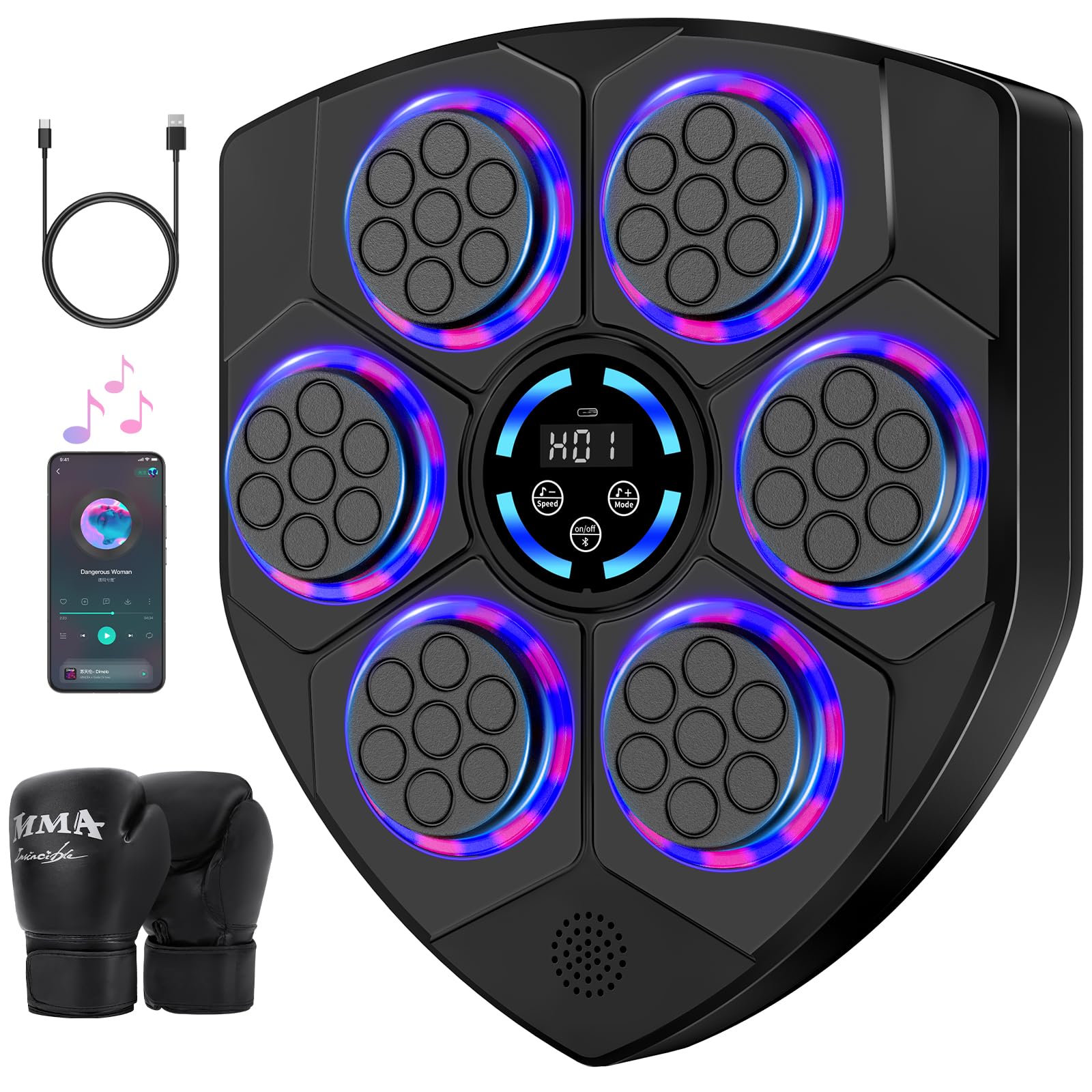TGLLM Music Boxing Machine, Interactive Punching Trainer with Boxing Gloves, Large Size Wall Mounted Electronic Boxing Target for Adult Kids, 9 Modes &amp; 9 Speeds