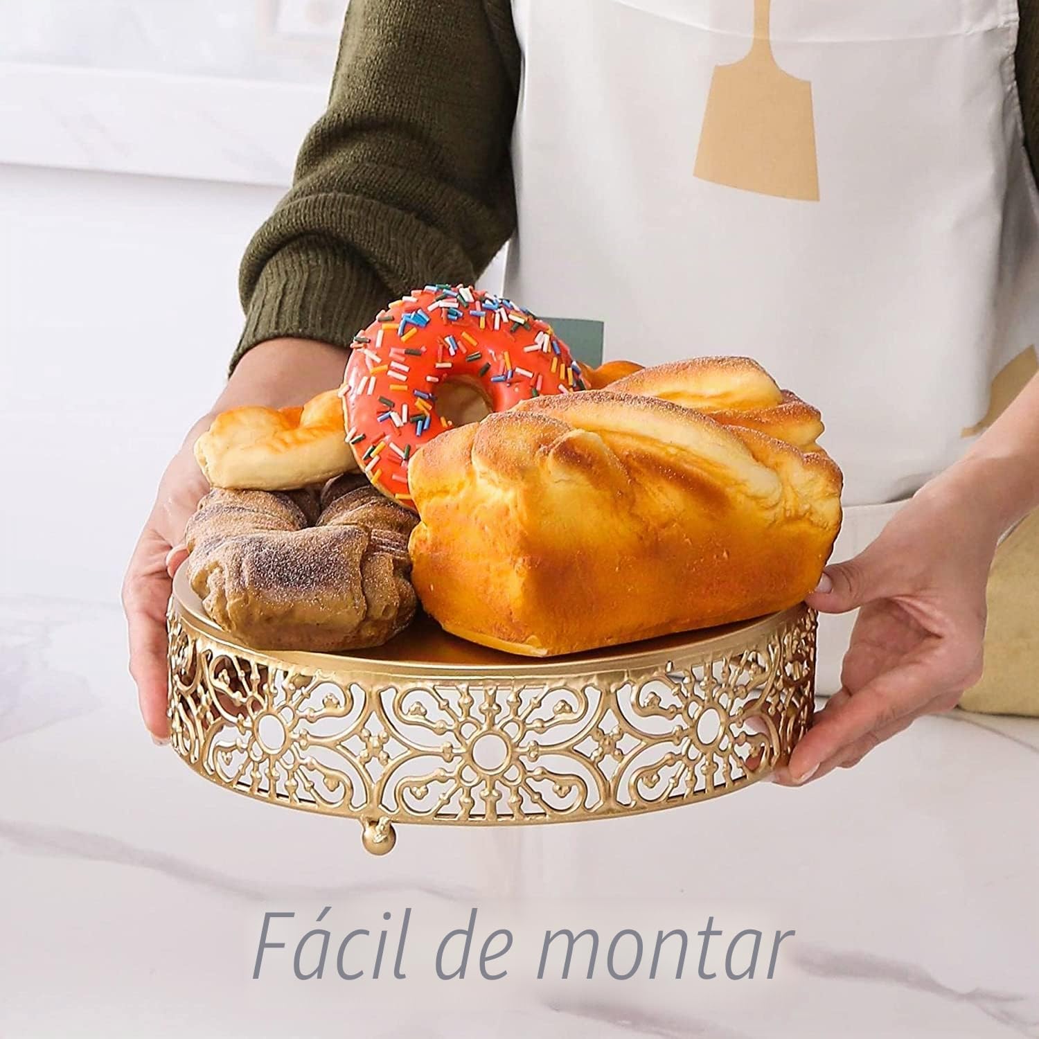 MEETOZ Juego de 3 bandejas para pasteles, bandejas redondas de metal para postres, cupcakes, dulces y presentación de pasteles para bodas, eventos, fiestas de cumpleaños (dorado)