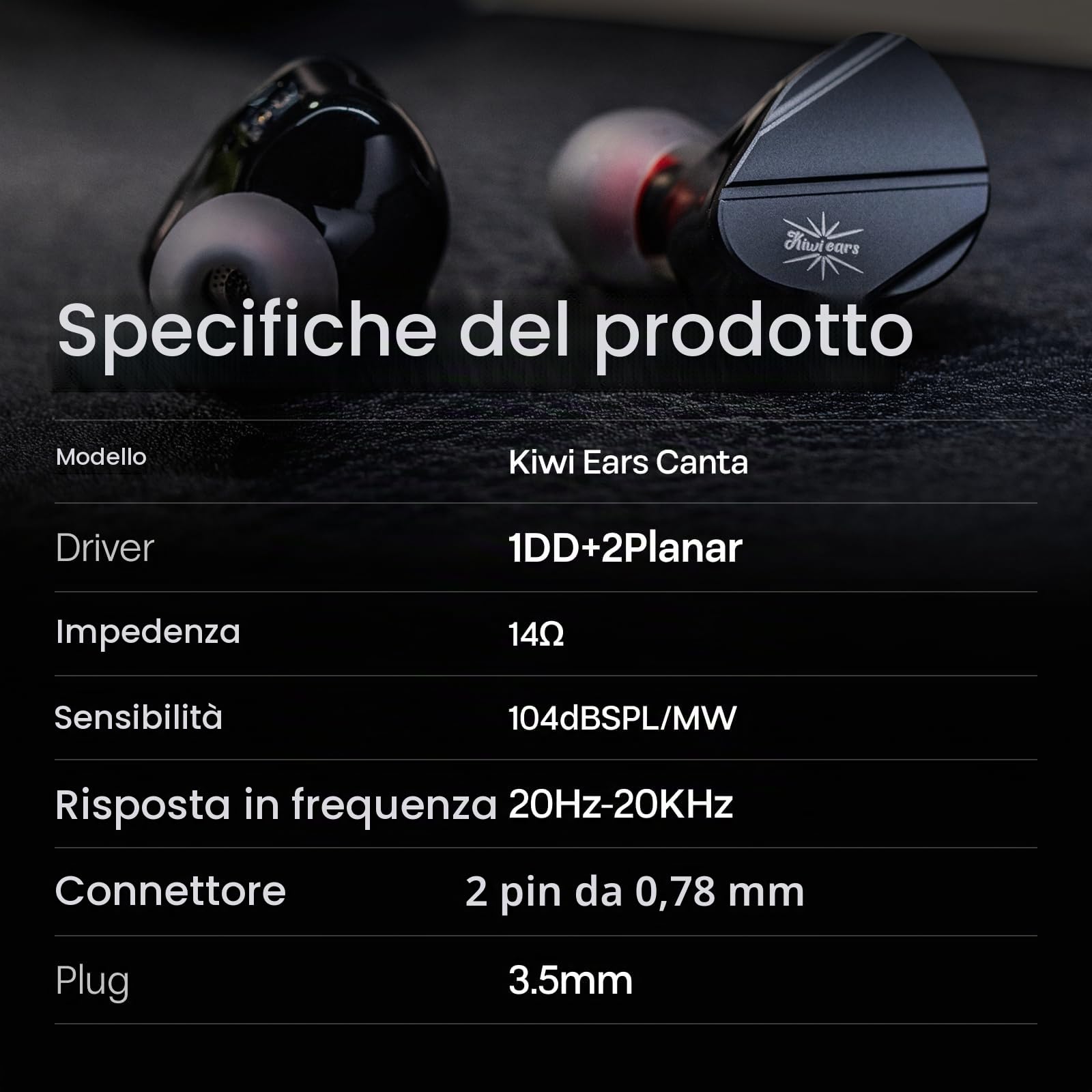 Linsoul Kiwi Ears Canta In-Ear Monitor, cuffie ibride 1DD+2Planar, cuffie da gioco, IEM con cavo HiFi, con cavo IEM staccabile per musicisti audiofili
